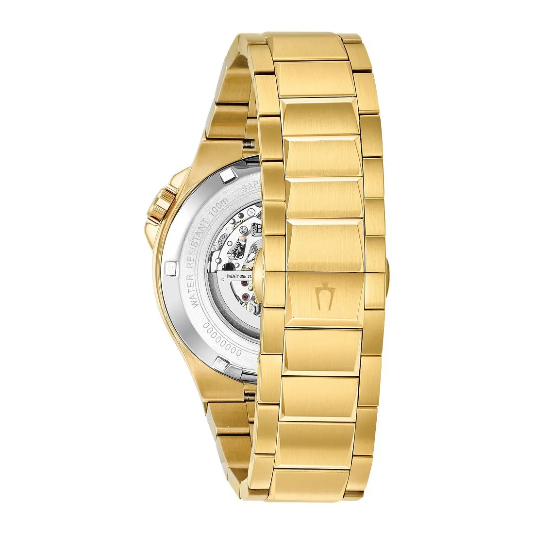Bulova Maquina Mens Automatic Gold Tone Black Dial Watch