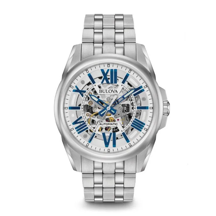 Bulova Sutton Mens Automatic Stainless Steel Skeleton Dial Watch