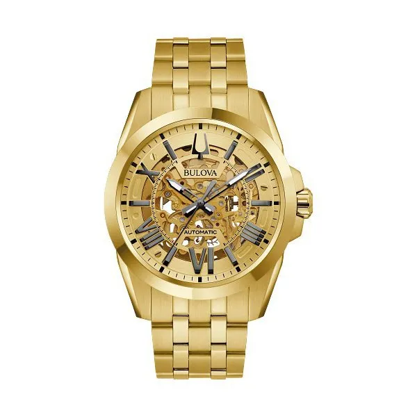 Bulova Sutton Men's Gold Tone Automatic Skeleton Watch