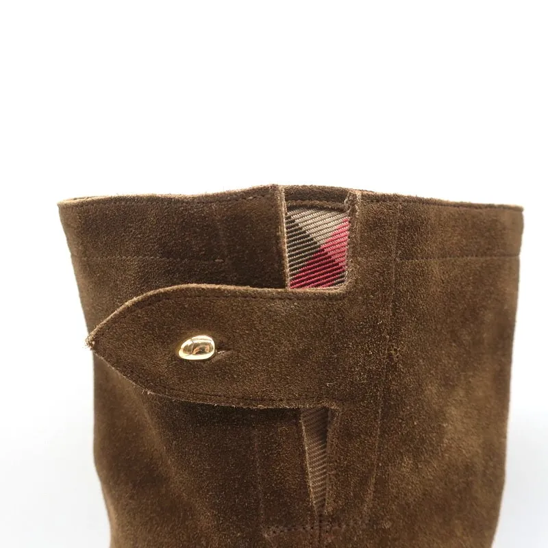 Burberry Lyndhurst Boots Brown Suede Size 39 Flat Ankle Boots