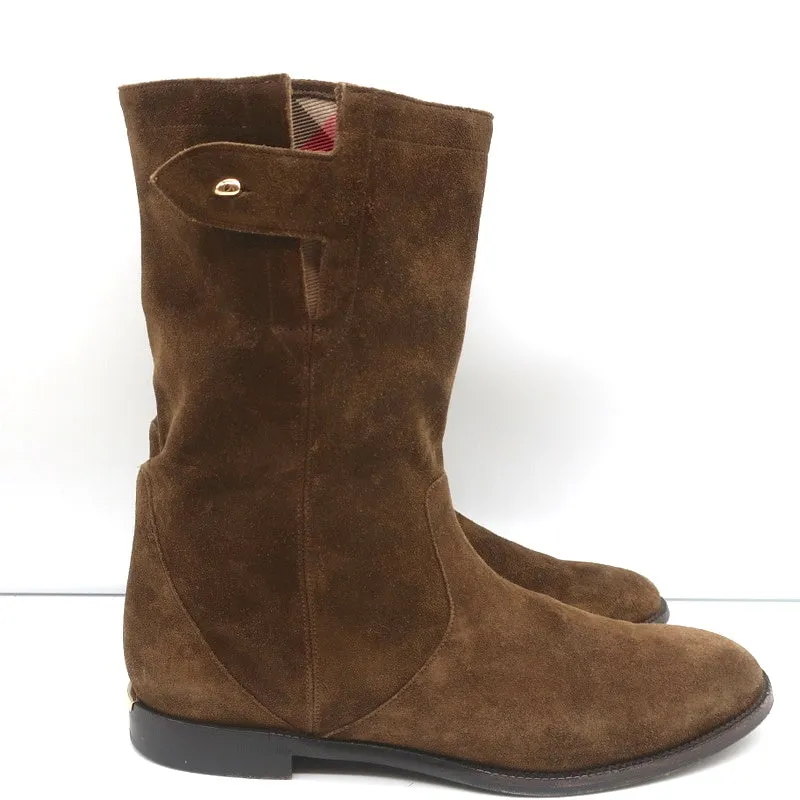 Burberry Lyndhurst Boots Brown Suede Size 39 Flat Ankle Boots