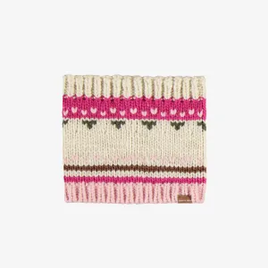 Cache-cou de maille rose et crème à motif, bébé || Pink and cream patterned neck warmer, baby