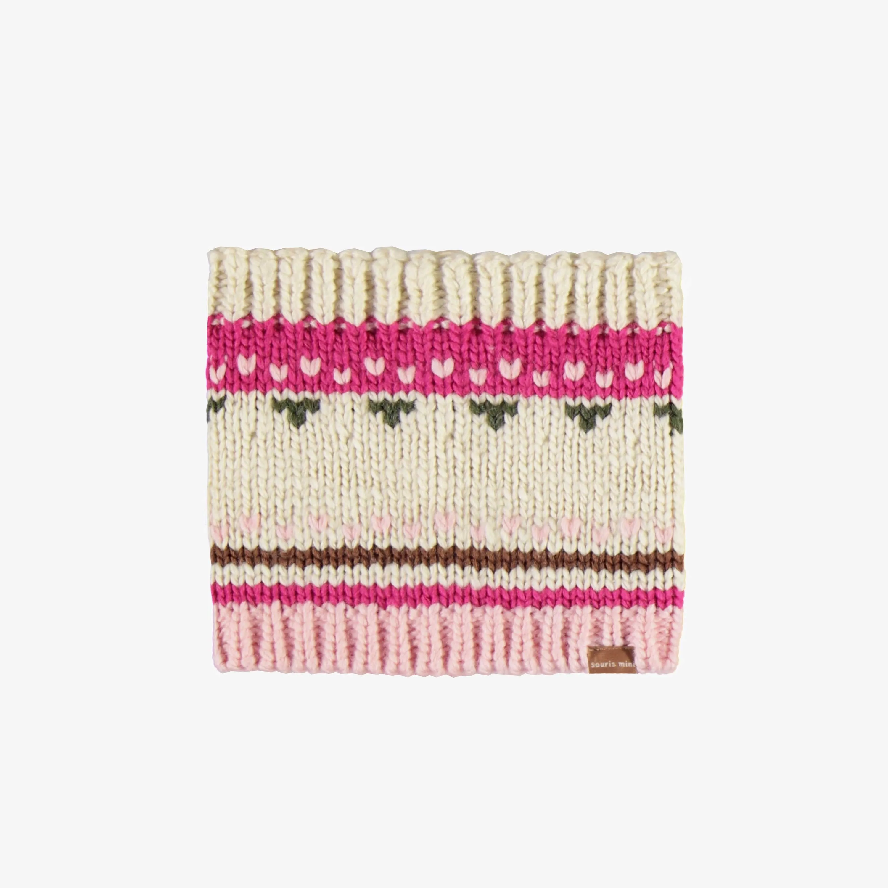 Cache-cou de maille rose et crème à motif, bébé || Pink and cream patterned neck warmer, baby