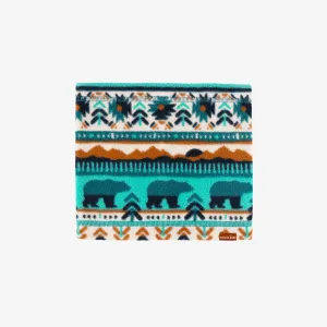 Cache-cou turquoise et crème à motifs en polar, bébé || Turquoise et cream patterned neck warmer in fleece, baby