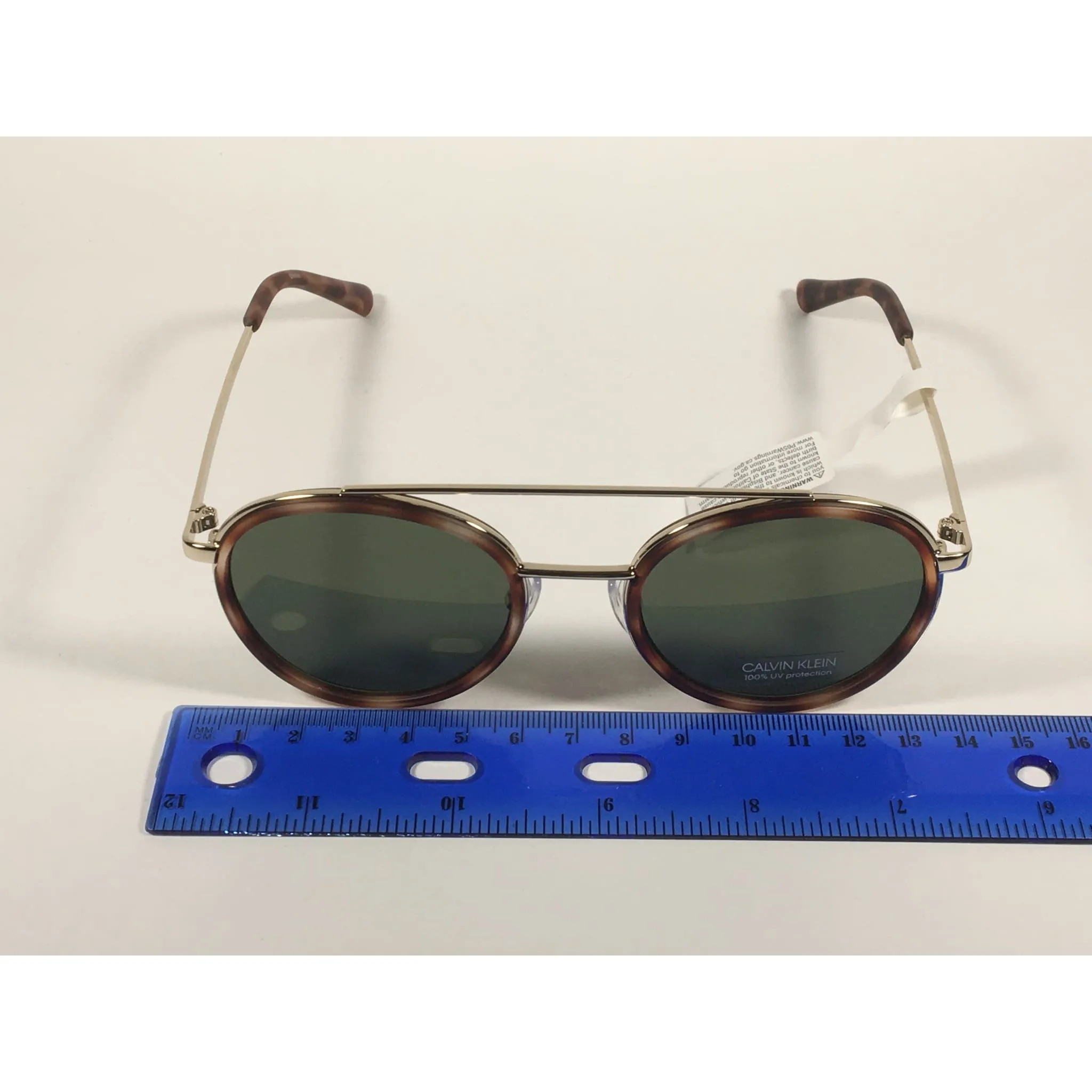 Calvin Klein CK19131S 240 Round Sunglasses Gold and Havana Green Lens