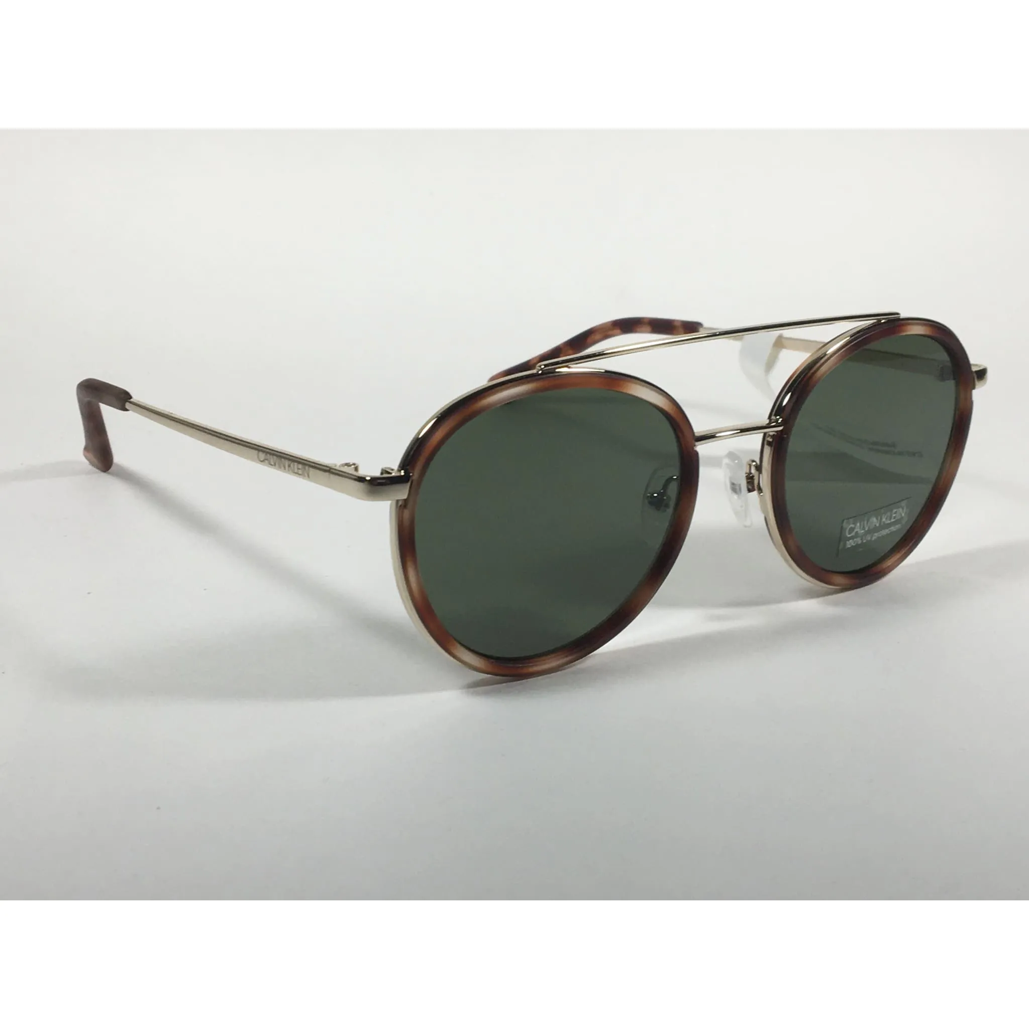 Calvin Klein CK19131S 240 Round Sunglasses Gold and Havana Green Lens