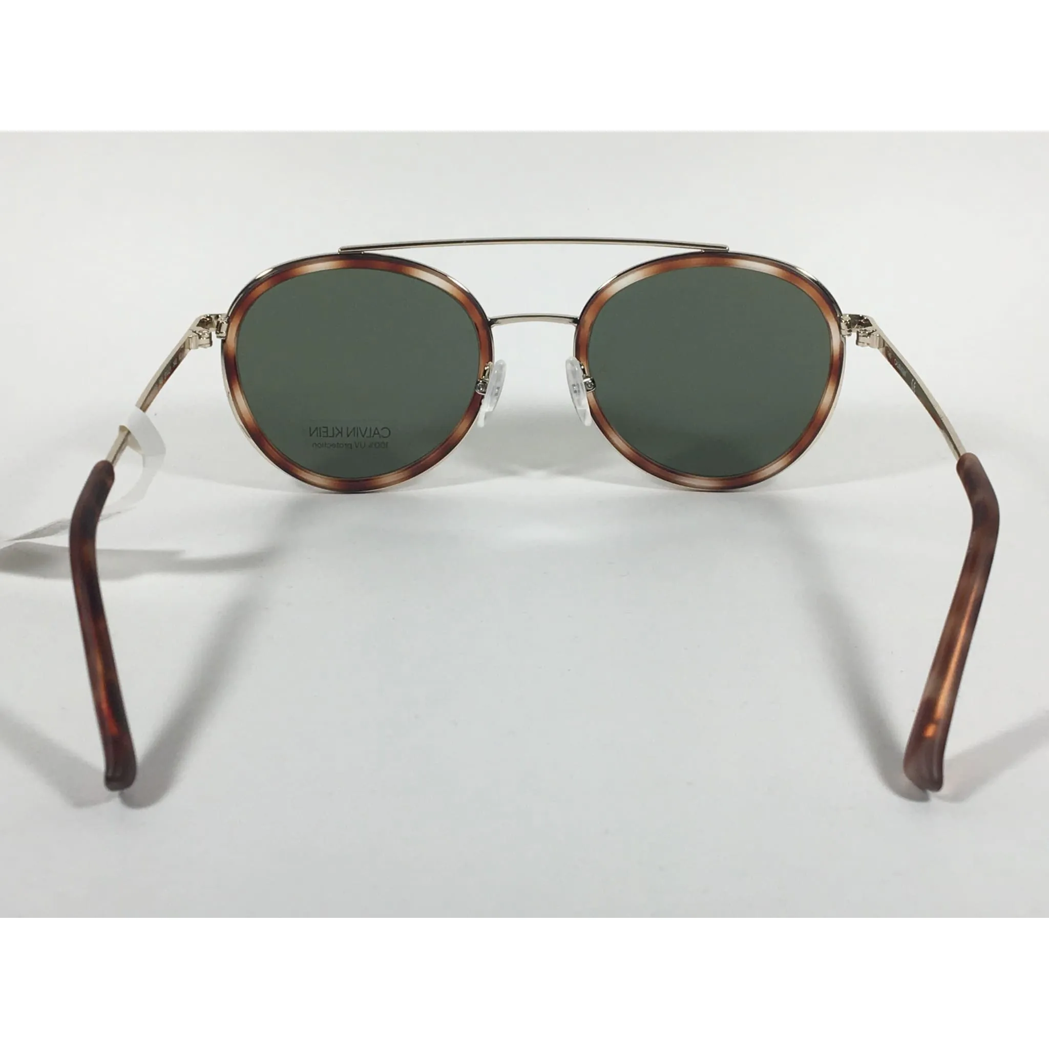 Calvin Klein CK19131S 240 Round Sunglasses Gold and Havana Green Lens