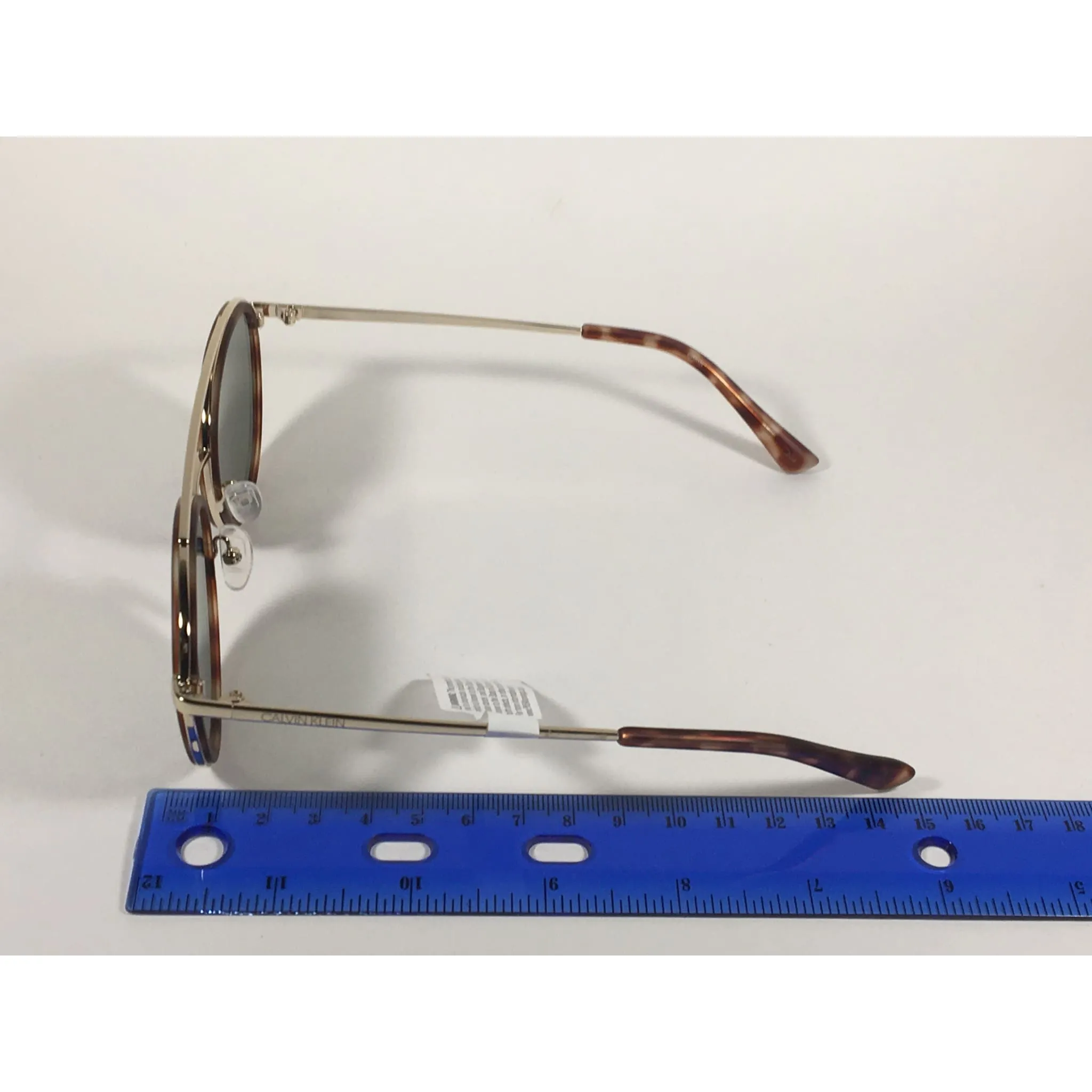 Calvin Klein CK19131S 240 Round Sunglasses Gold and Havana Green Lens