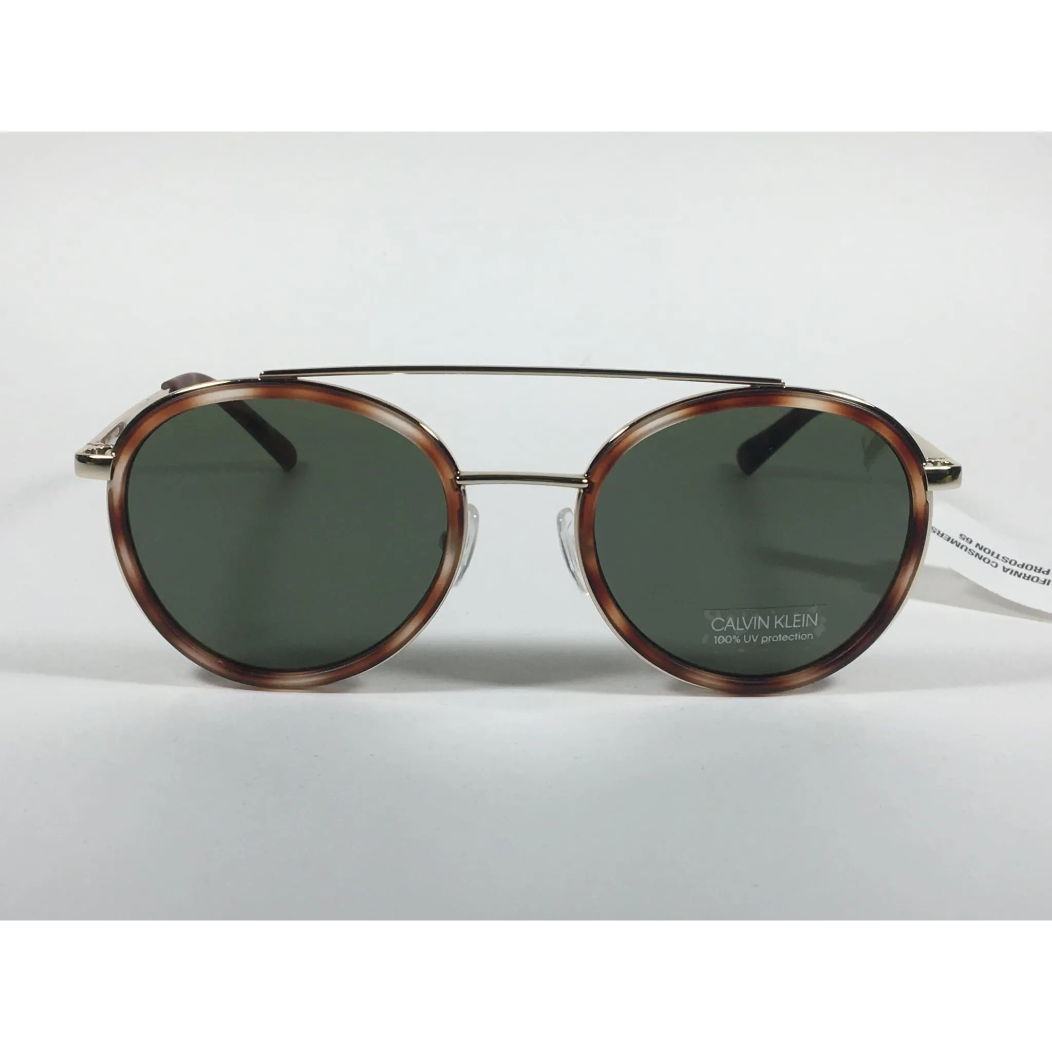 Calvin Klein CK19131S 240 Round Sunglasses Gold and Havana Green Lens