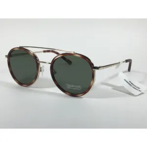 Calvin Klein CK19131S 240 Round Sunglasses Gold and Havana Green Lens