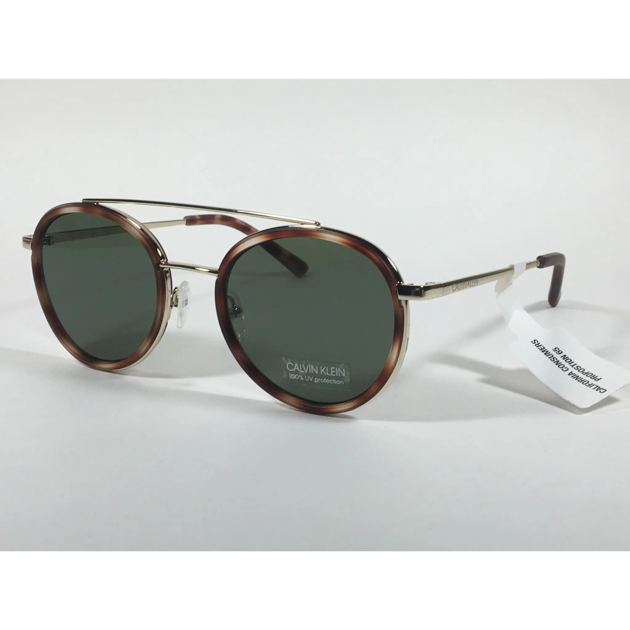 Calvin Klein CK19131S 240 Round Sunglasses Gold and Havana Green Lens