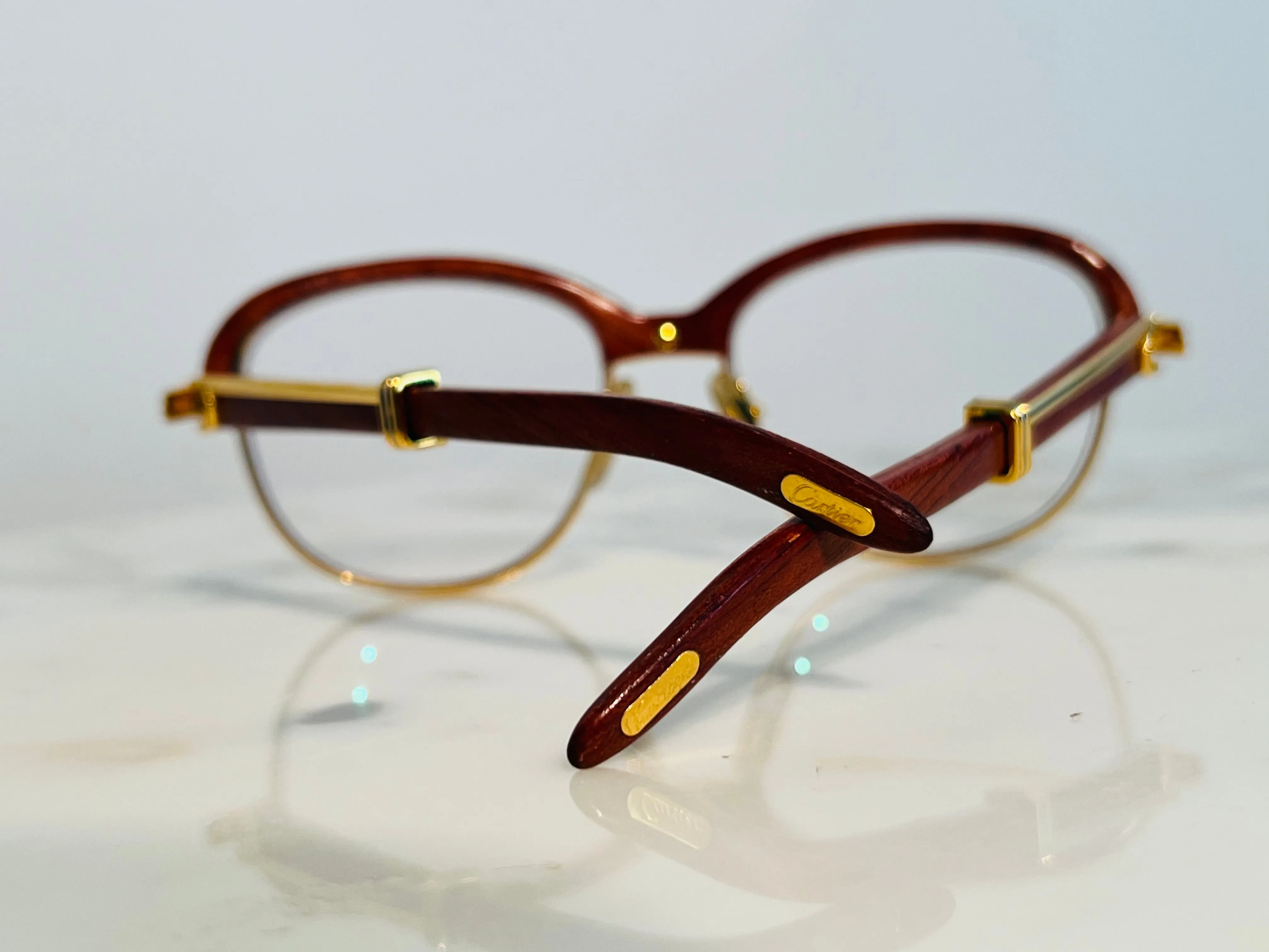 Cartier Malmaison 22k Gold Bubinga Wood Glasses Sunglasses Frame