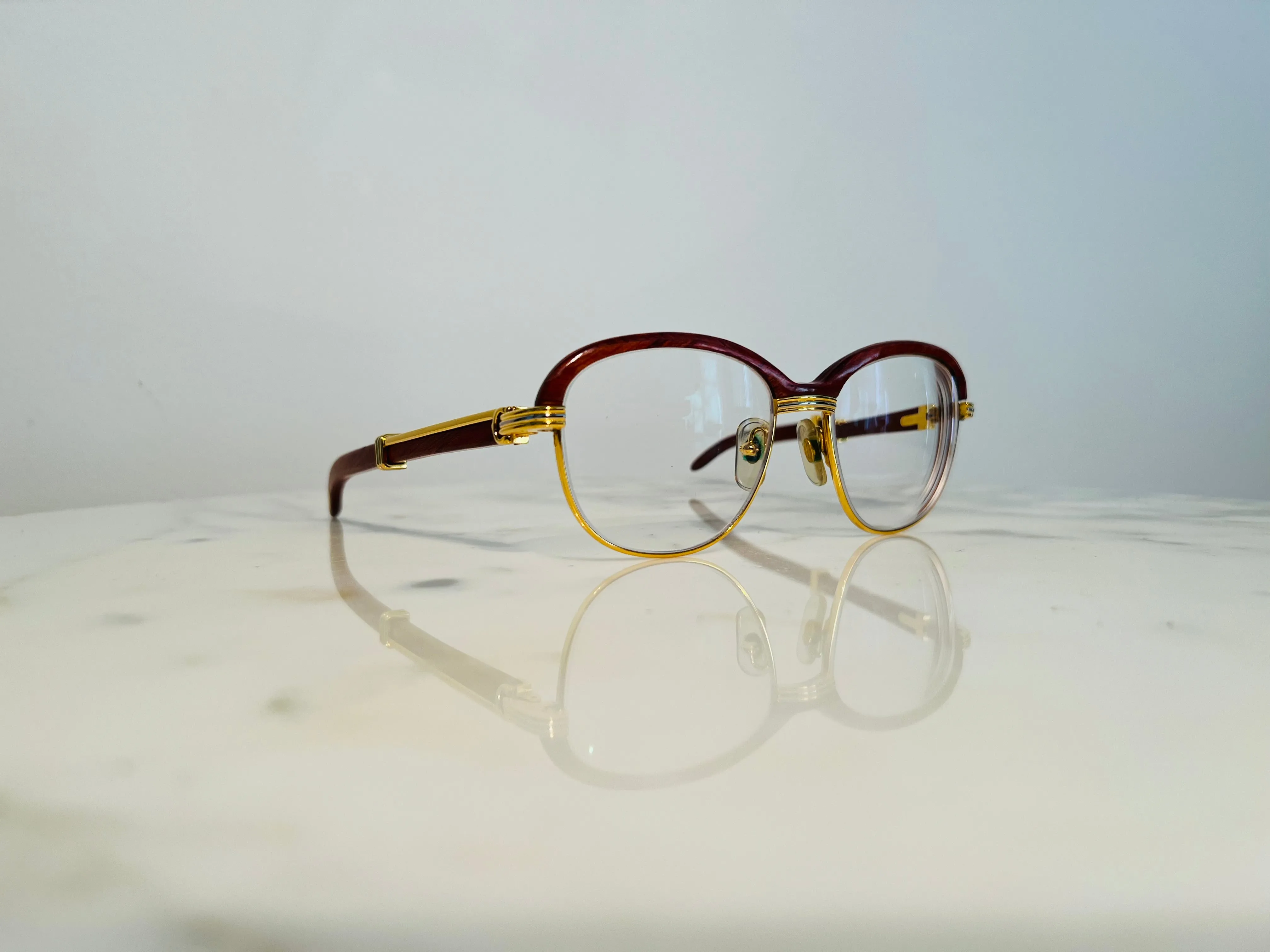 Cartier Malmaison 22k Gold Bubinga Wood Glasses Sunglasses Frame