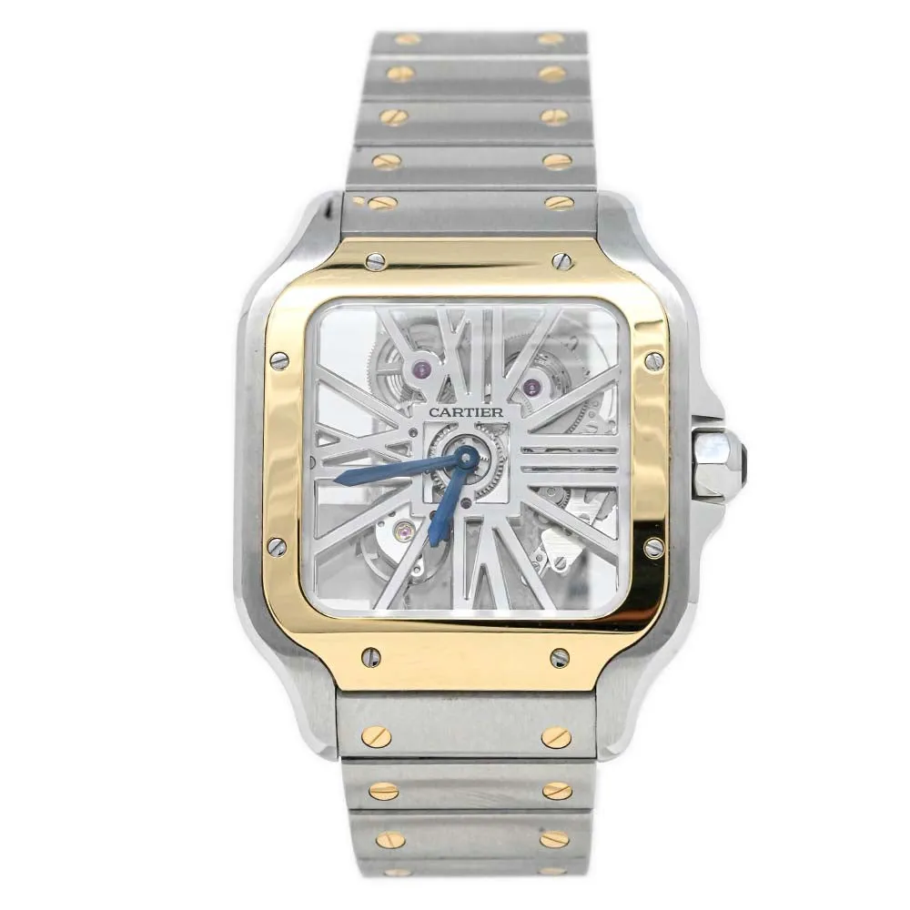 Cartier Mens Skeleton Horloge Santos Two Tone Stainless Steel and Yellow gold 40mm Skeleton Dial Watch Reference: WSSA0030