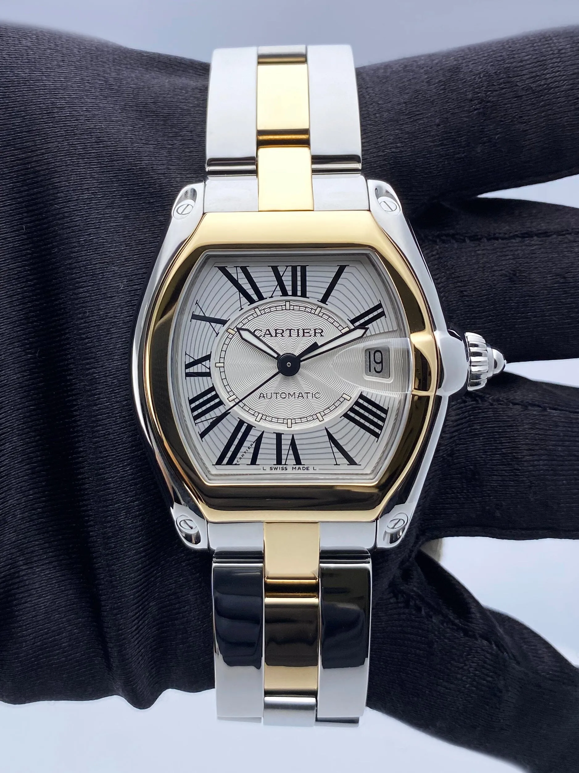Cartier Roadster W62031Y4 Silver Dial Two Tone Mens Watch