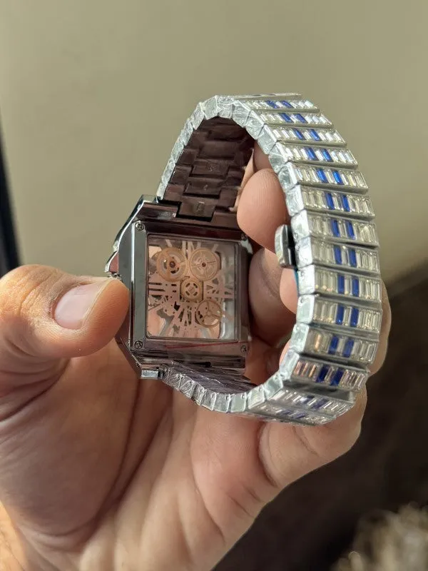 Cartier  Santos Skeleton Blue Diamond Quartz Watch