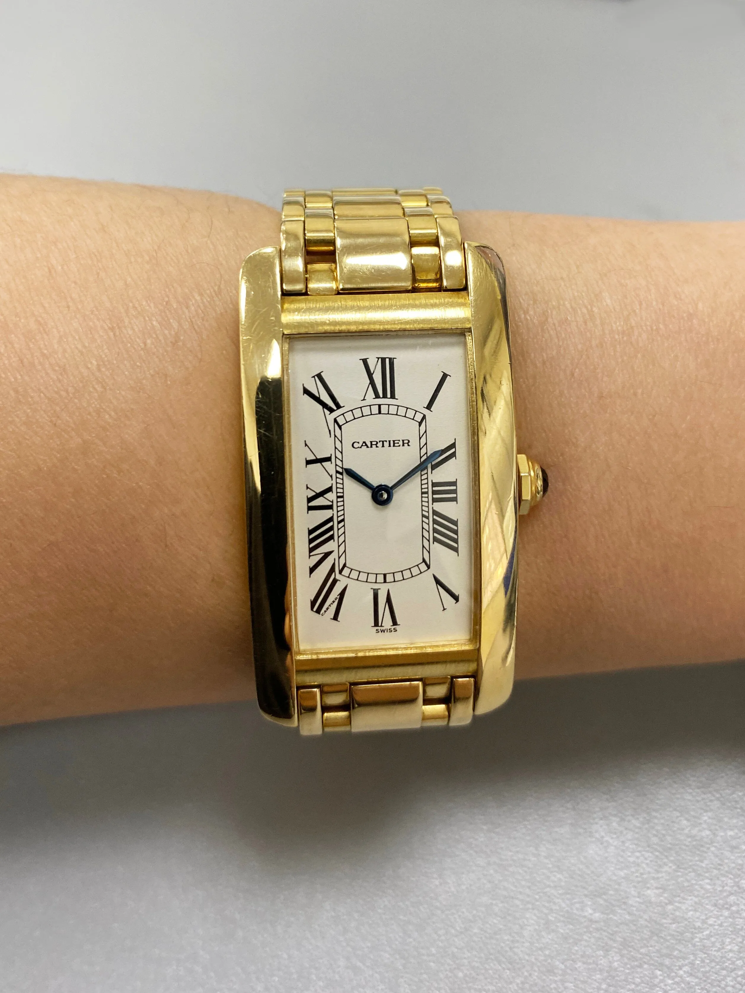 Cartier Tank Americaine W26014K2 Midsize 18K Yellow Gold Watch Box Papers