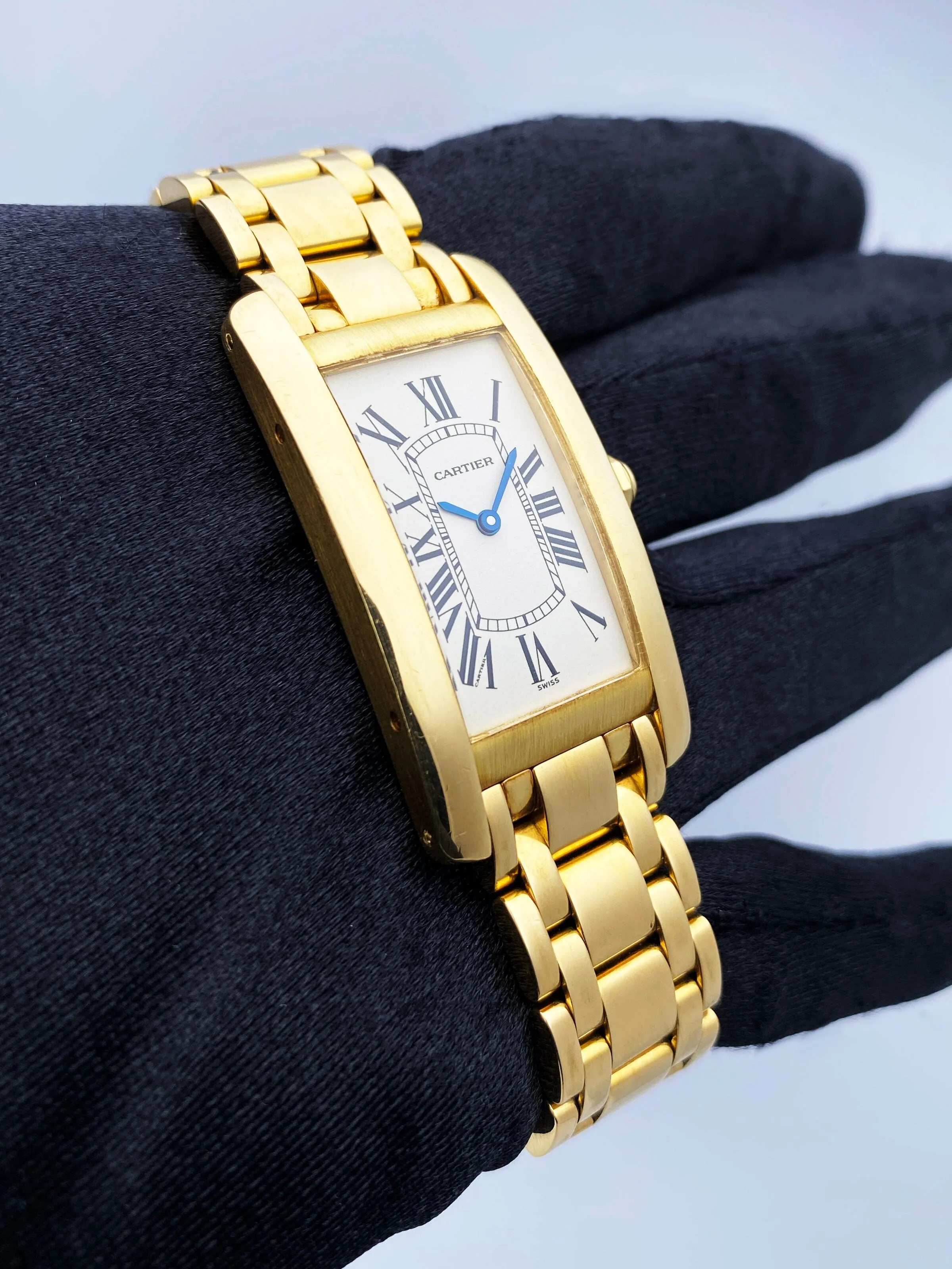 Cartier Tank Americaine W26014K2 Midsize 18K Yellow Gold Watch Box Papers