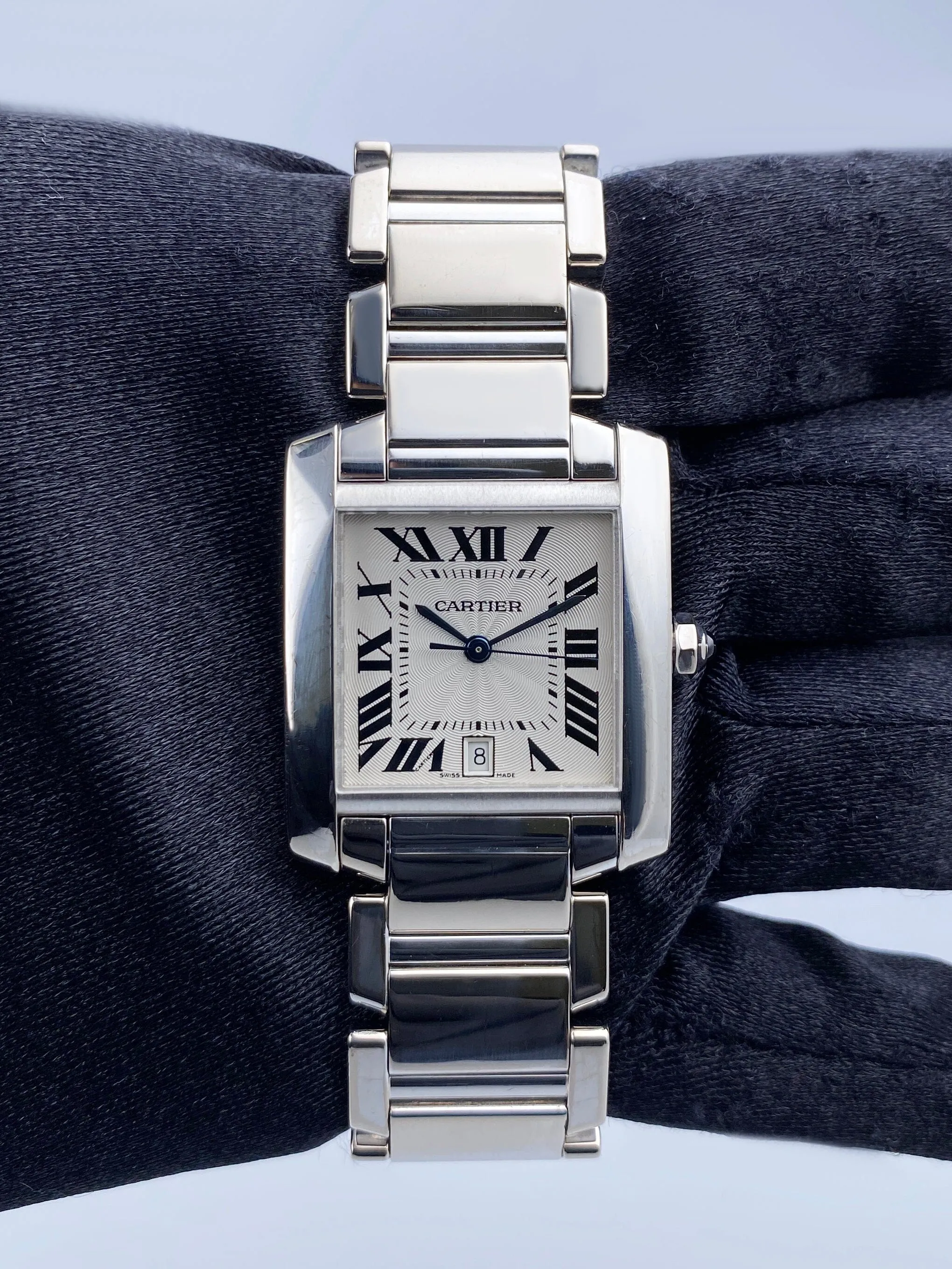 Cartier Tank Francaise W50011S3 Rhodiumized 18K White Gold Mens Watch