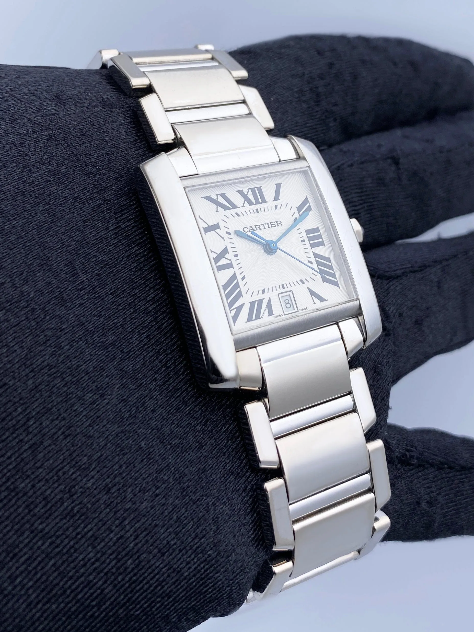 Cartier Tank Francaise W50011S3 Rhodiumized 18K White Gold Mens Watch
