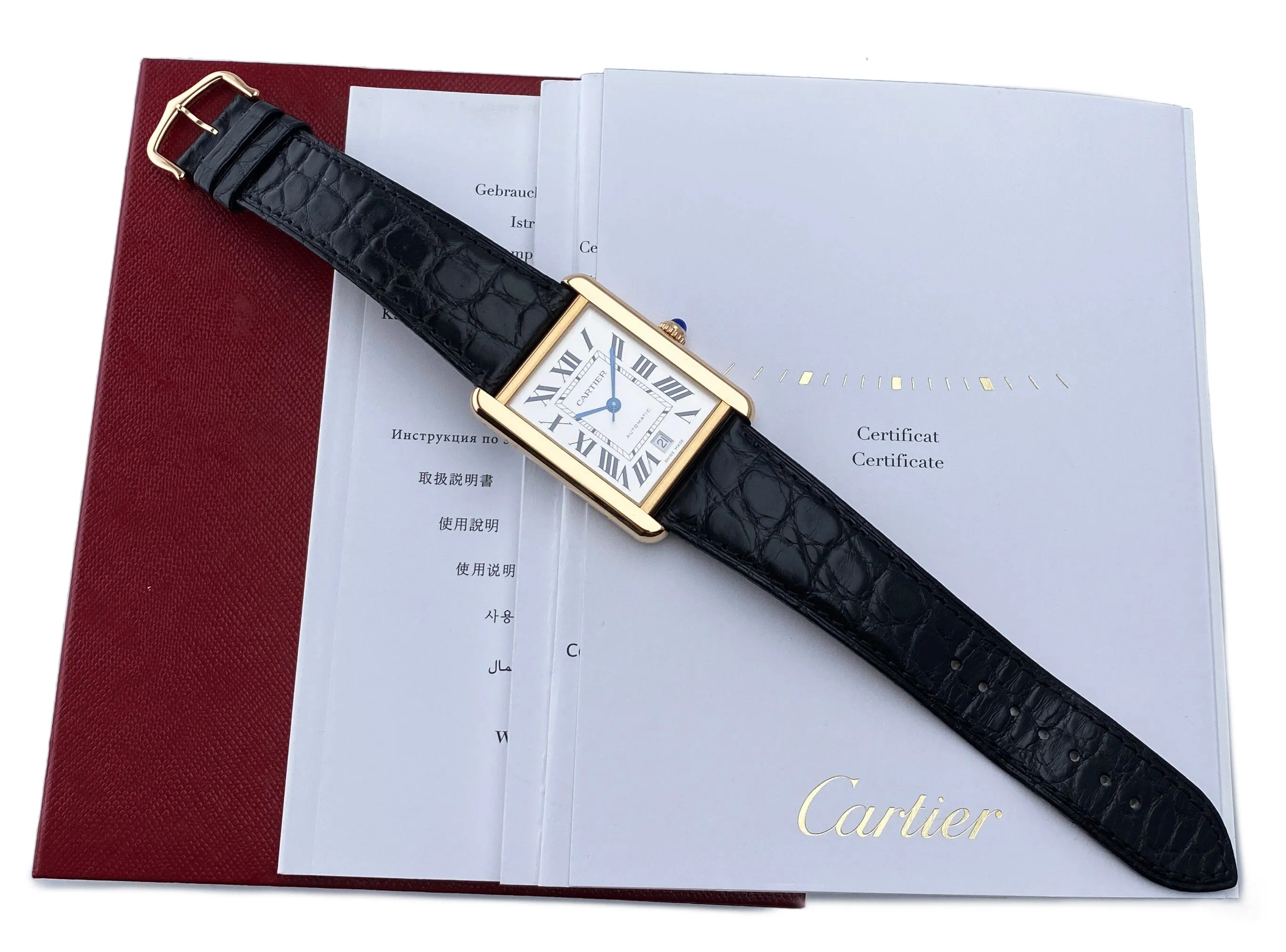 Cartier Tank Solo XL W5200026 18K Rose Gold Mens Watch Box Papers