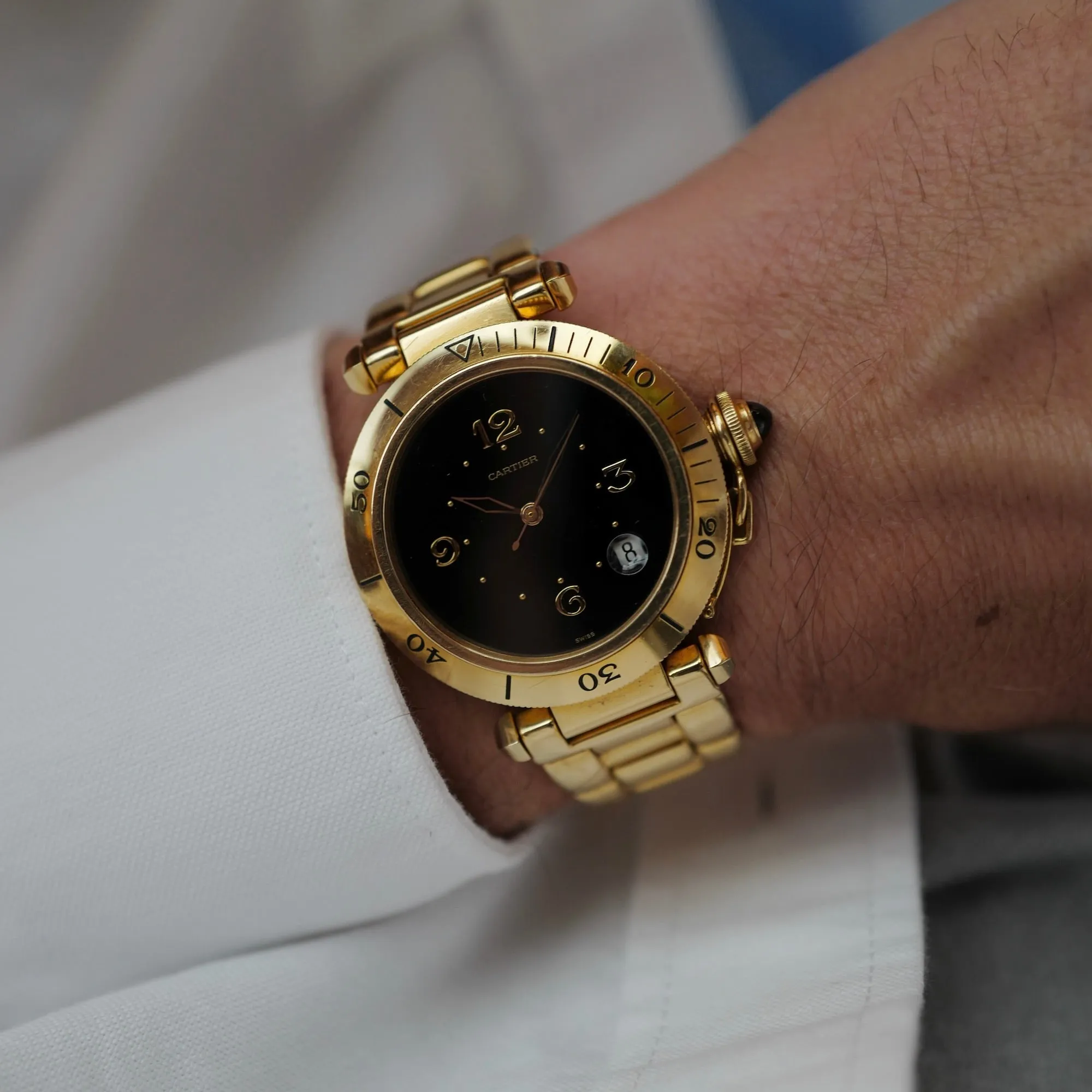 Cartier Yellow Gold Automatic Pasha Ref. 1989 with Rare Black Dial