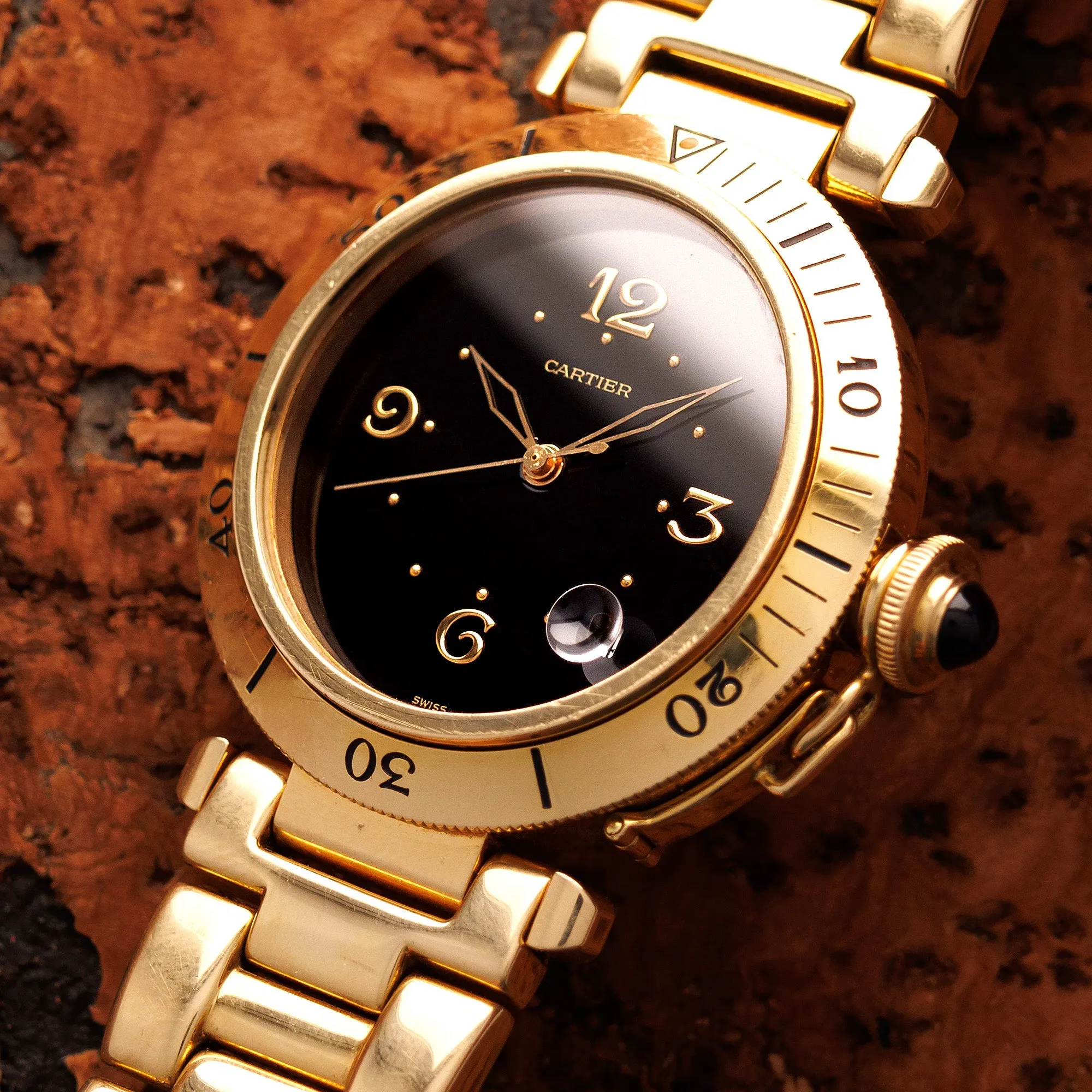Cartier Yellow Gold Automatic Pasha Ref. 1989 with Rare Black Dial