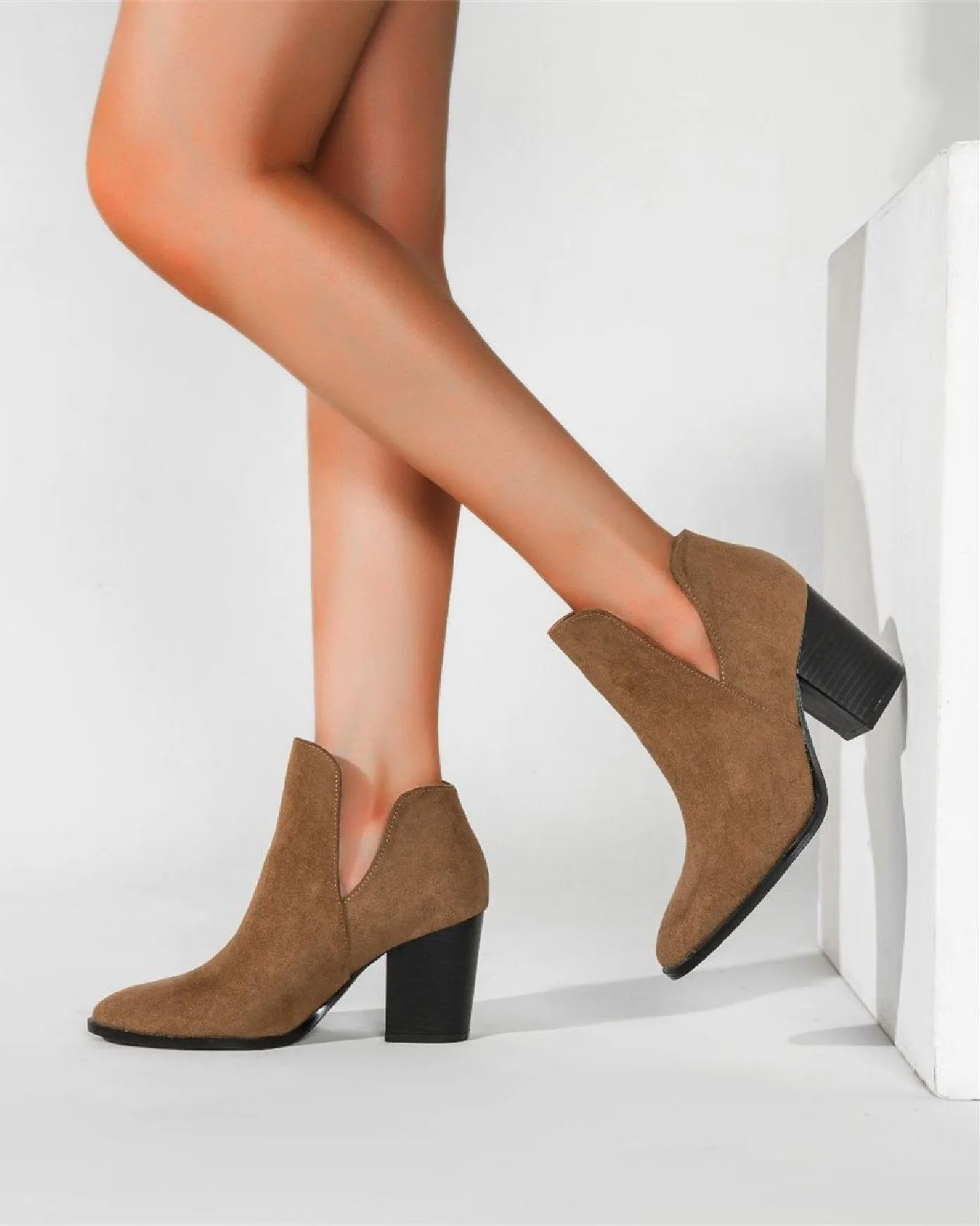 Chic Suede Ankle Boots - Coffee