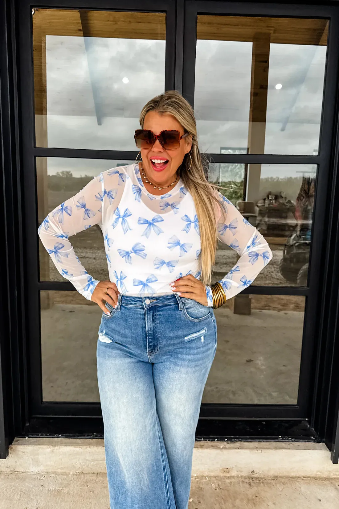 CHRISSA BOW MESH TOPS
