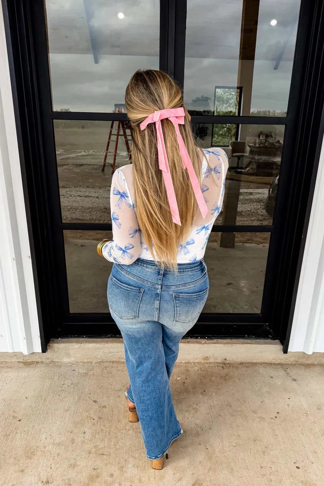 CHRISSA BOW MESH TOPS