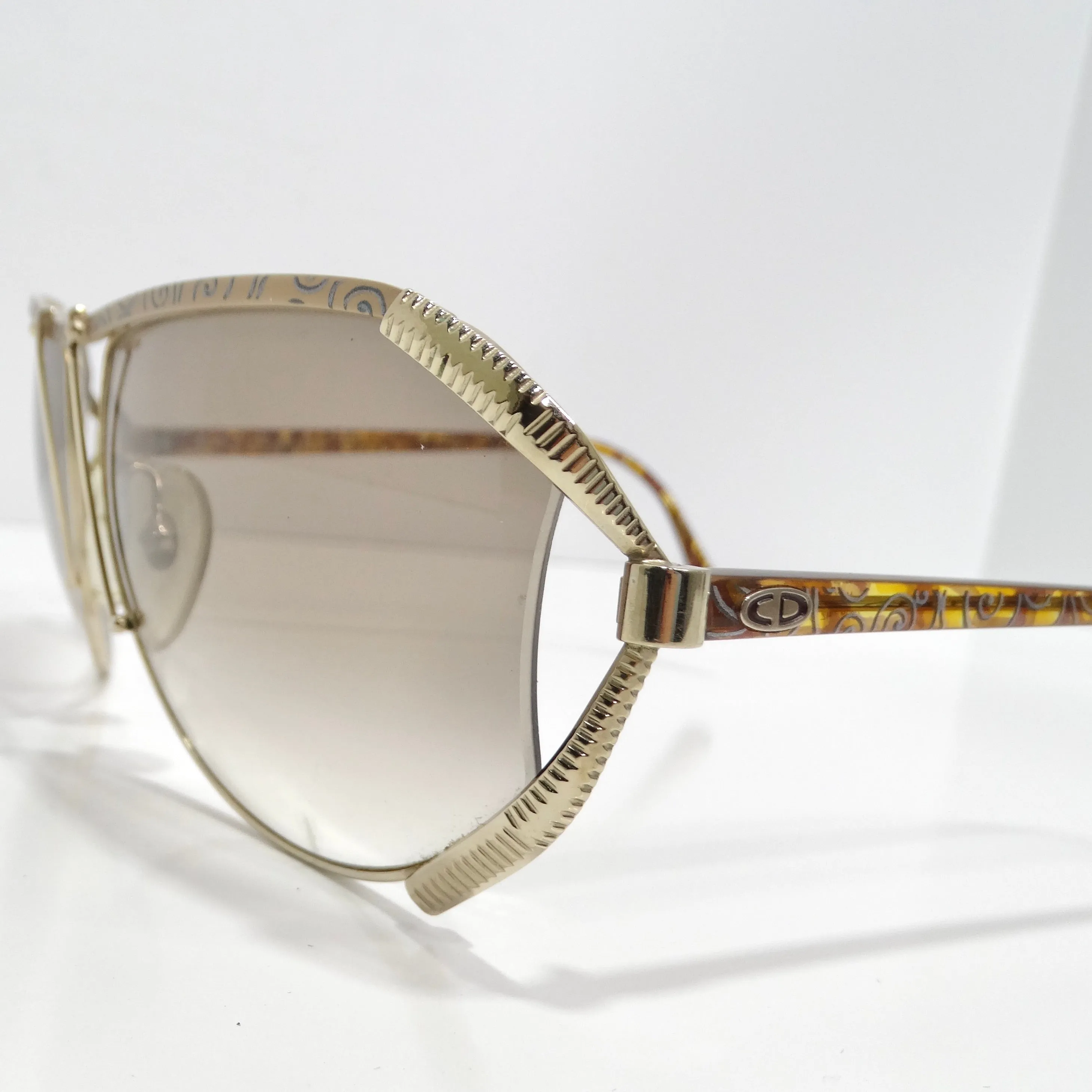 Christian Dior 1980s Gold Tone Aviator Sunglasses