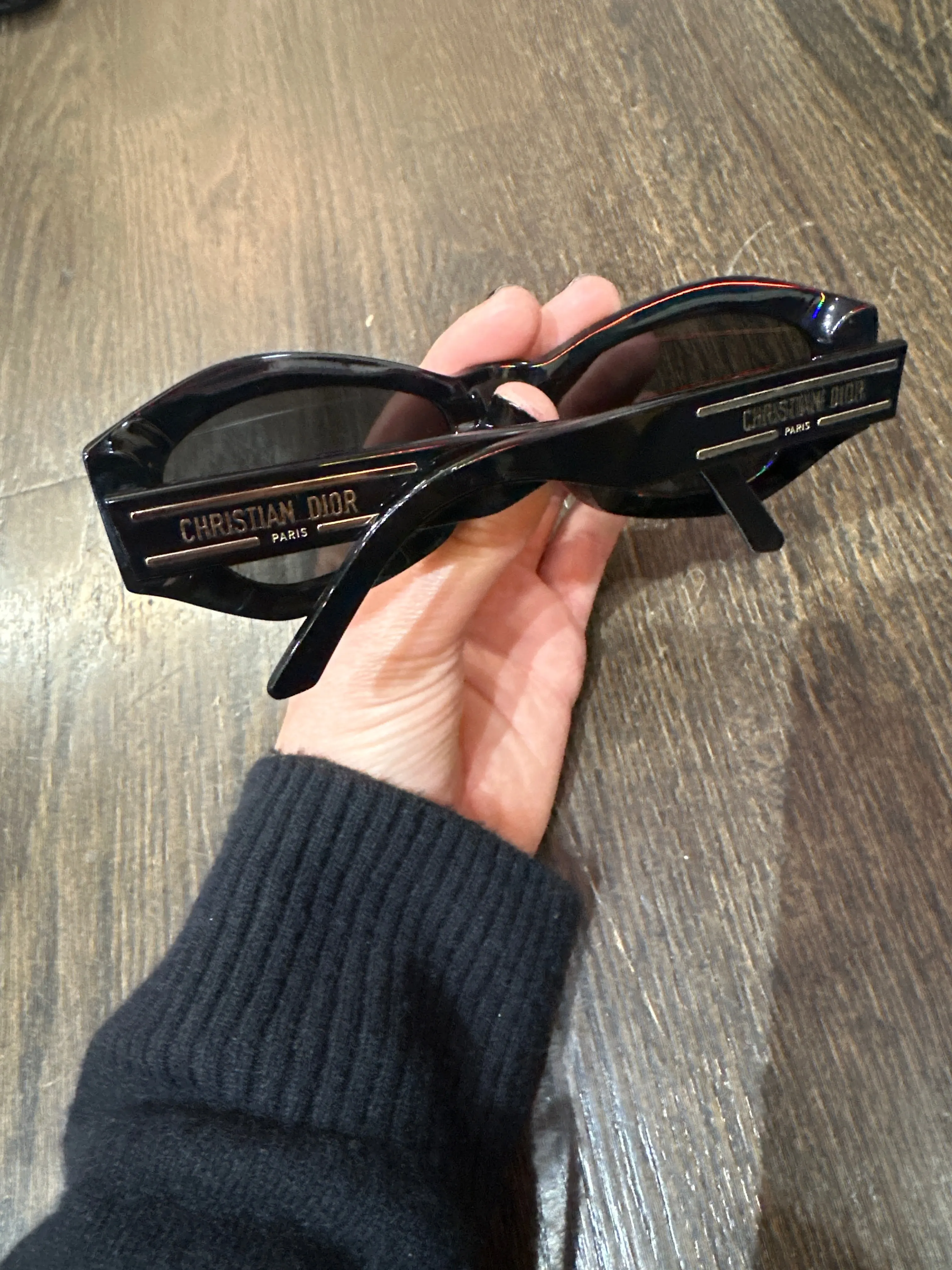 Christian Dior Black Plastic Butterfly Horizontal Oval Sunnies with Gold Hardware