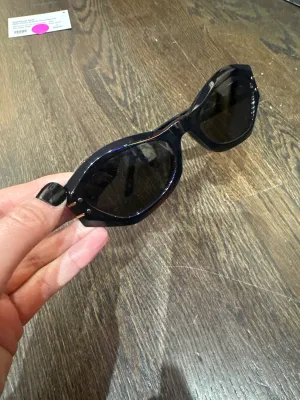 Christian Dior Black Plastic Butterfly Horizontal Oval Sunnies with Gold Hardware