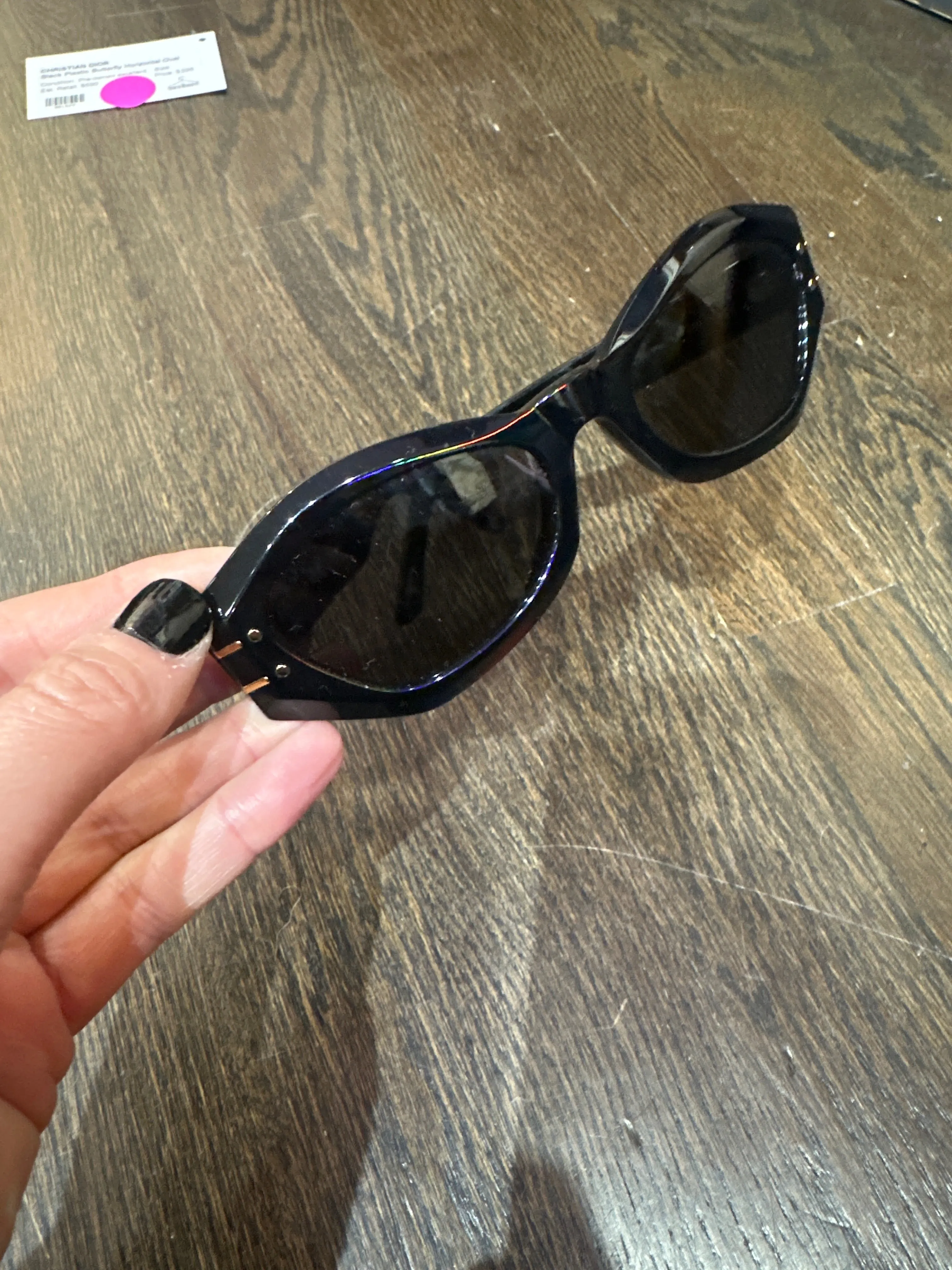 Christian Dior Black Plastic Butterfly Horizontal Oval Sunnies with Gold Hardware