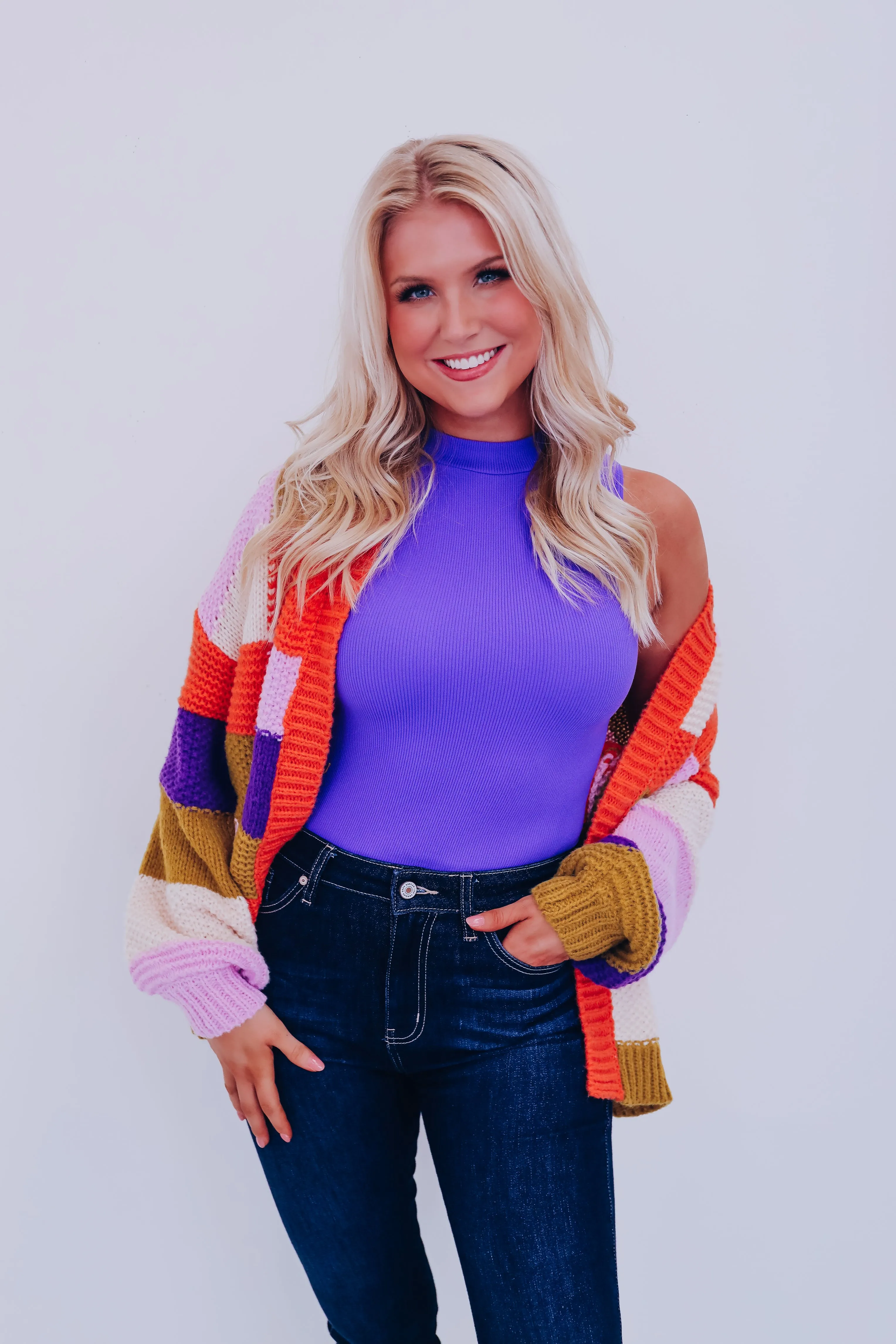 Chunky Checker Block Cardigan - Orange Combo