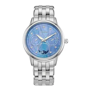 Citizen Calendrier Moon Phase Ladies Eco Drive Stainless Steel Diamond and Blue Dial Watch
