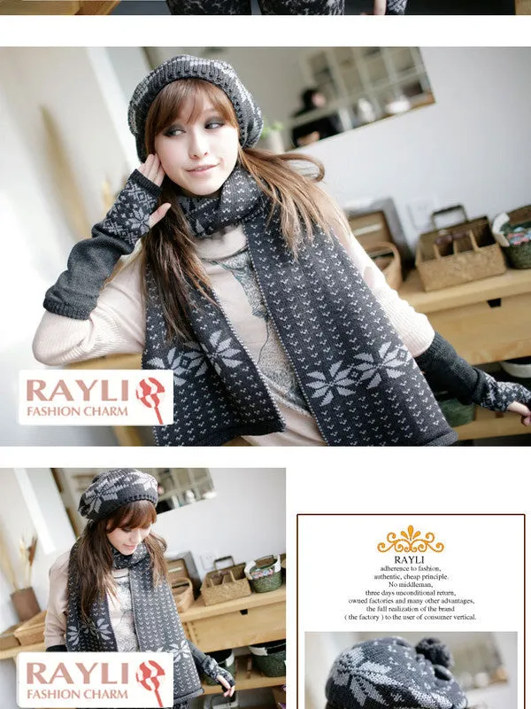 clearance - snowflake three-set scarf hat wristwarmer
