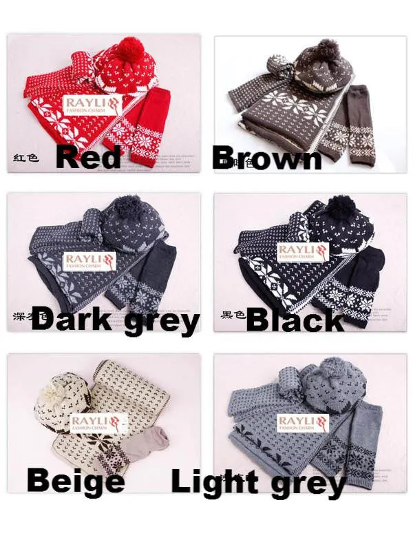 clearance - snowflake three-set scarf hat wristwarmer