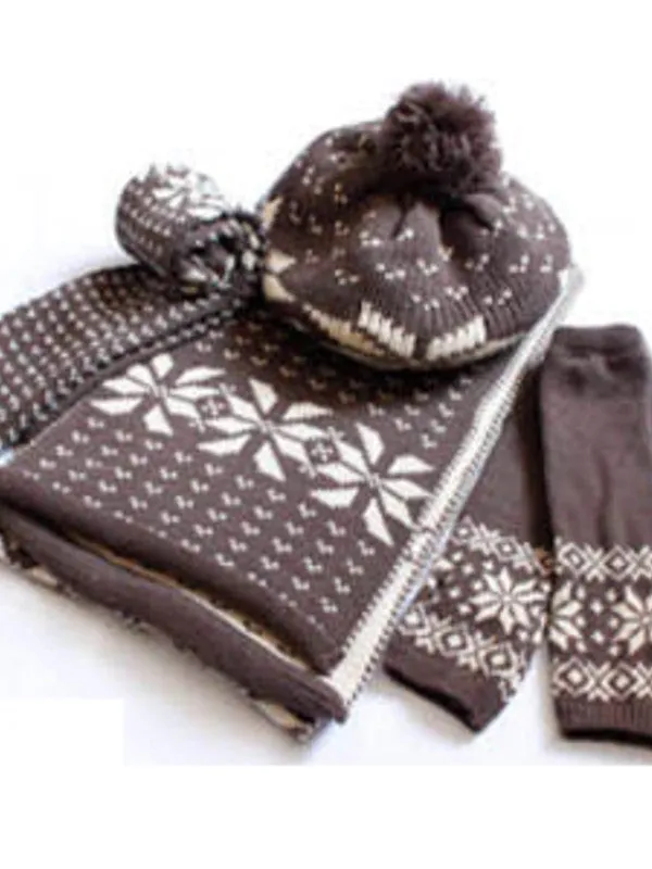 clearance - snowflake three-set scarf hat wristwarmer