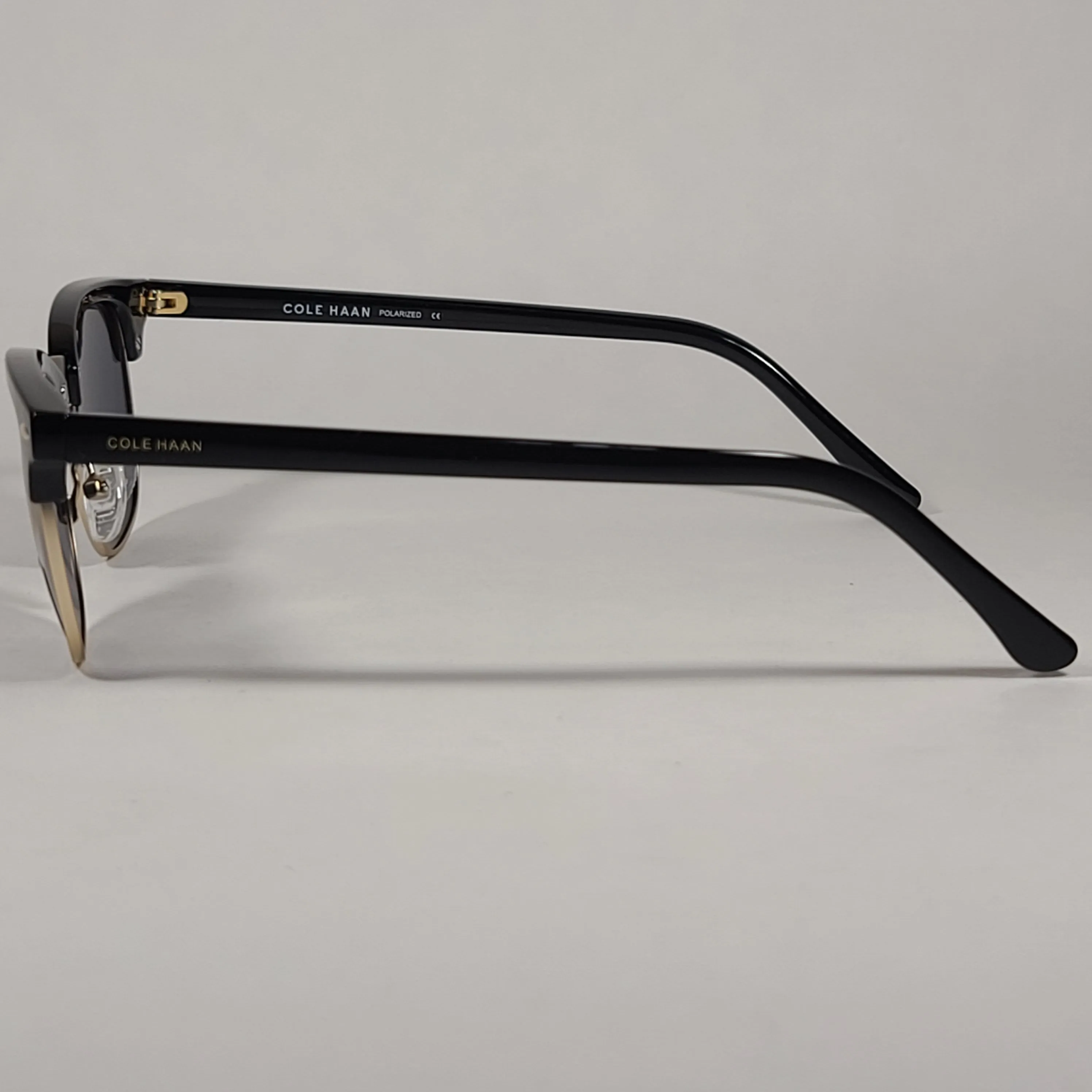 Cole Haan CH8505 001 Polarized Square Club Sunglasses Shiny Black Gold Trim Gray Lens