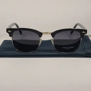 Cole Haan CH8505 001 Polarized Square Club Sunglasses Shiny Black Gold Trim Gray Lens