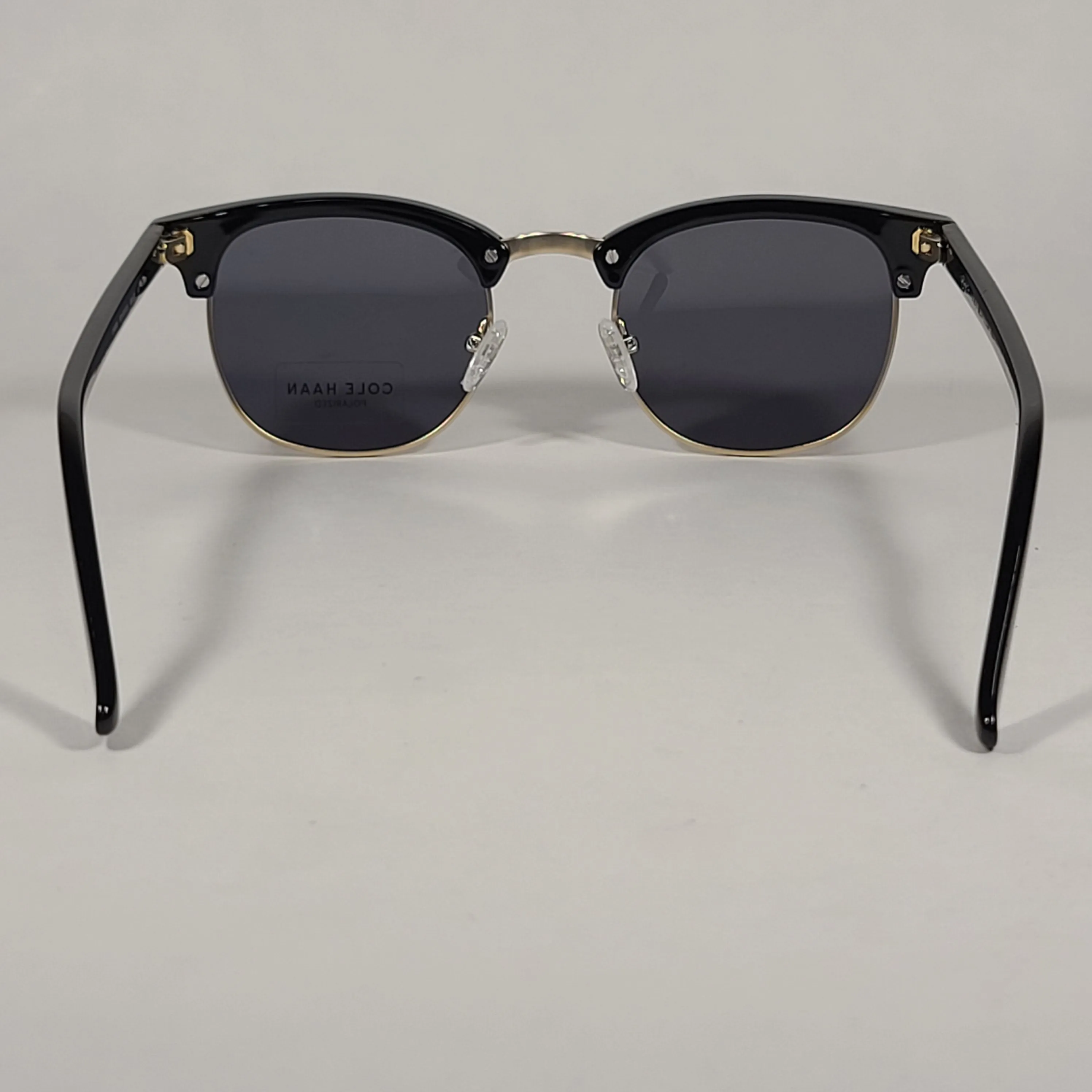 Cole Haan CH8505 001 Polarized Square Club Sunglasses Shiny Black Gold Trim Gray Lens