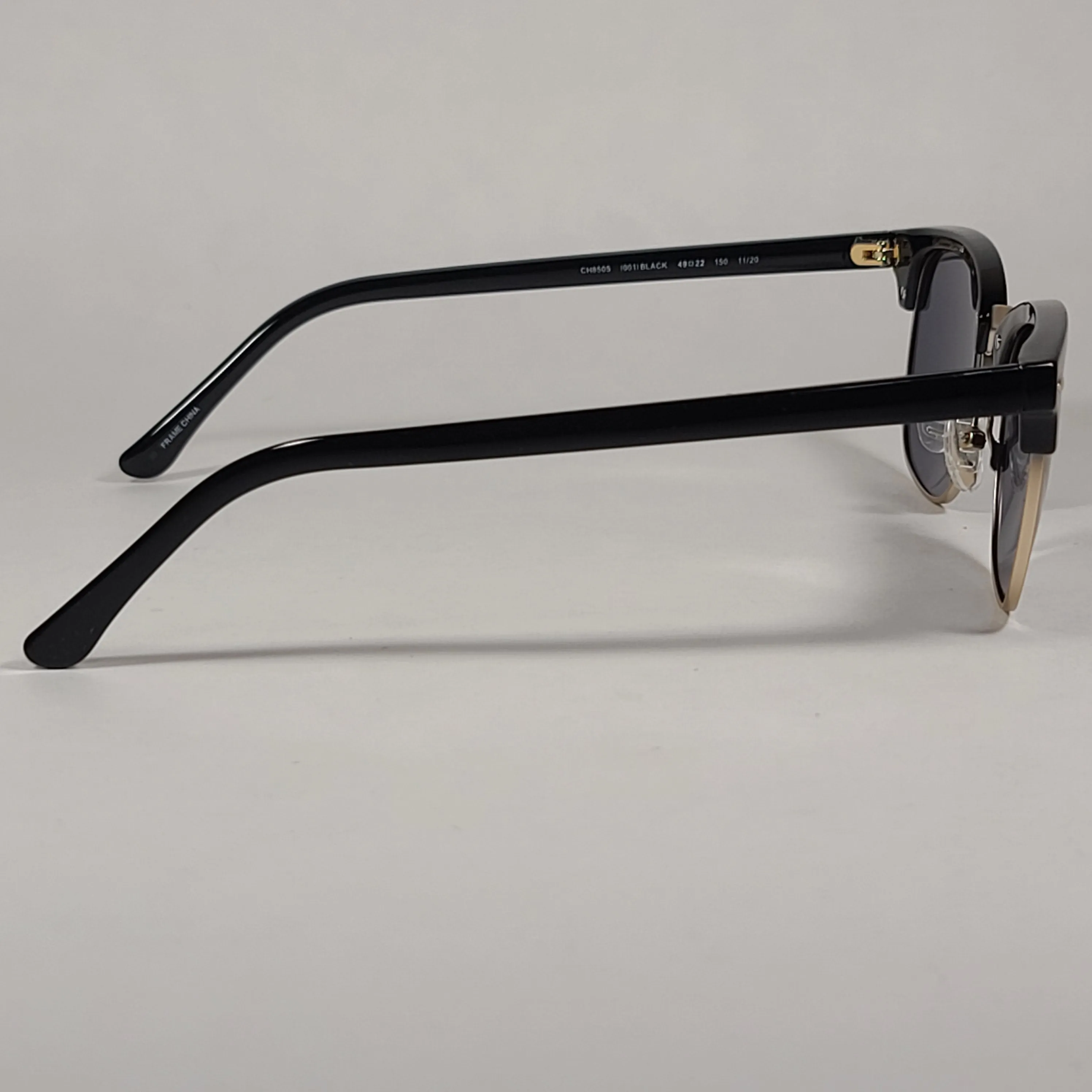 Cole Haan CH8505 001 Polarized Square Club Sunglasses Shiny Black Gold Trim Gray Lens