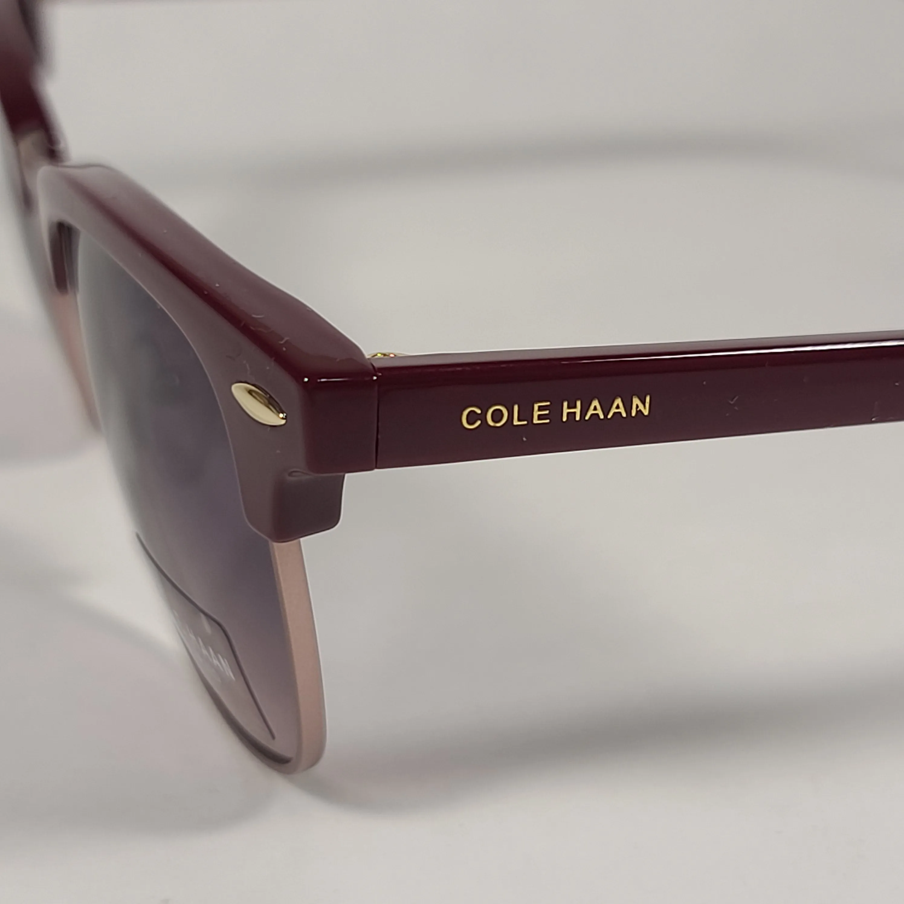 Cole Haan CH8505 604 Polarized Square Club Sunglasses Burgundy Gold Trim Frame Tinted Lens