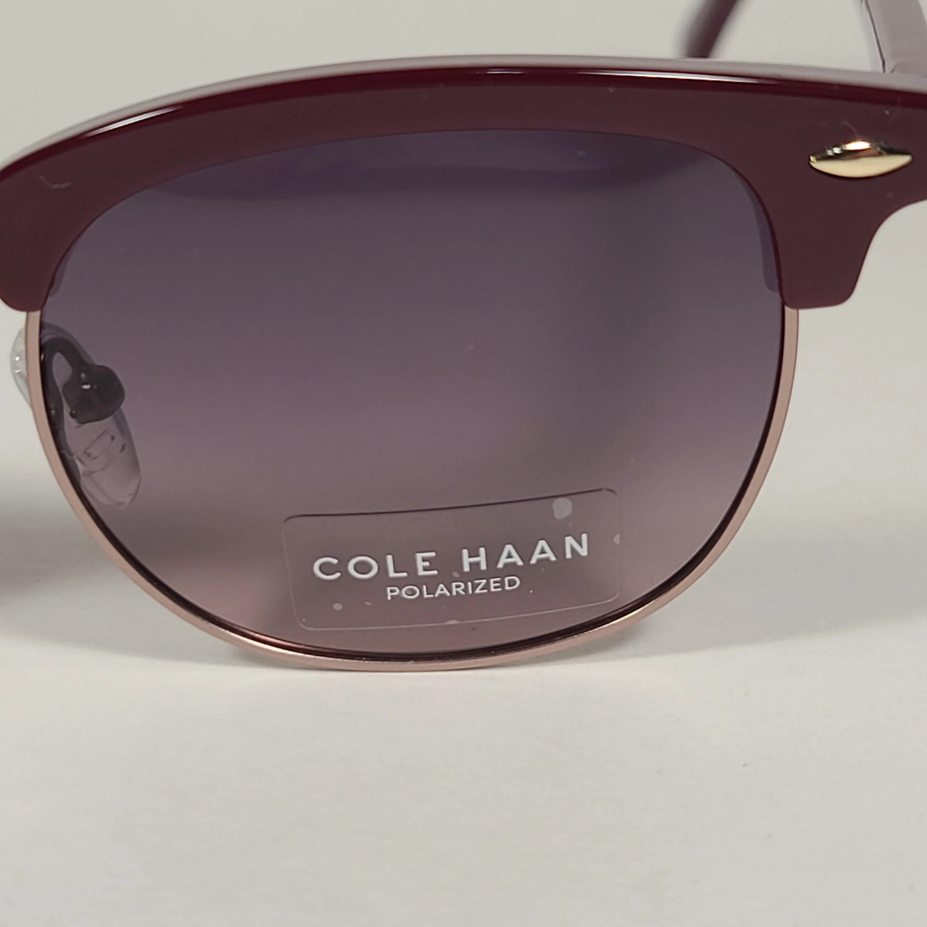 Cole Haan CH8505 604 Polarized Square Club Sunglasses Burgundy Gold Trim Frame Tinted Lens