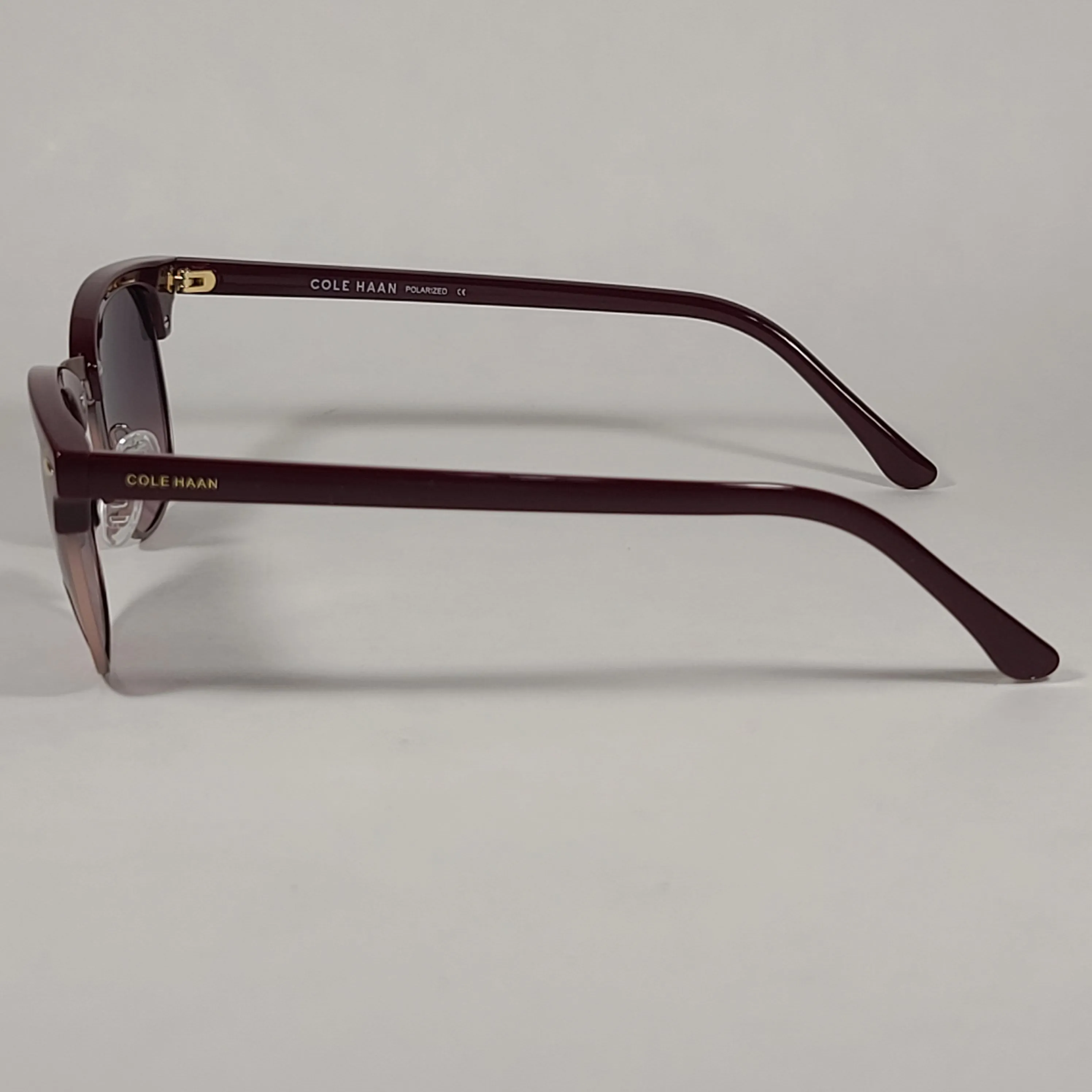 Cole Haan CH8505 604 Polarized Square Club Sunglasses Burgundy Gold Trim Frame Tinted Lens