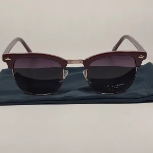 Cole Haan CH8505 604 Polarized Square Club Sunglasses Burgundy Gold Trim Frame Tinted Lens