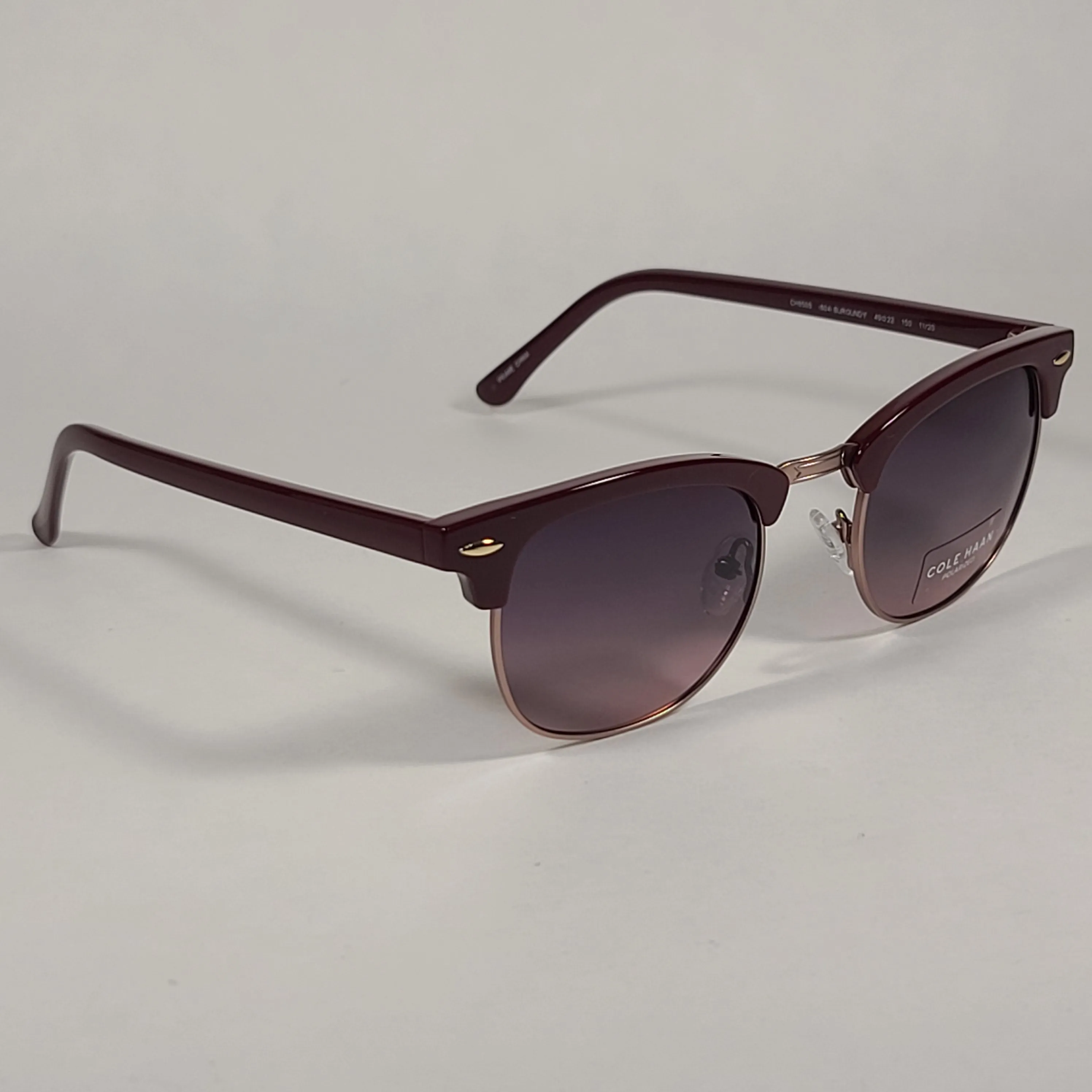 Cole Haan CH8505 604 Polarized Square Club Sunglasses Burgundy Gold Trim Frame Tinted Lens