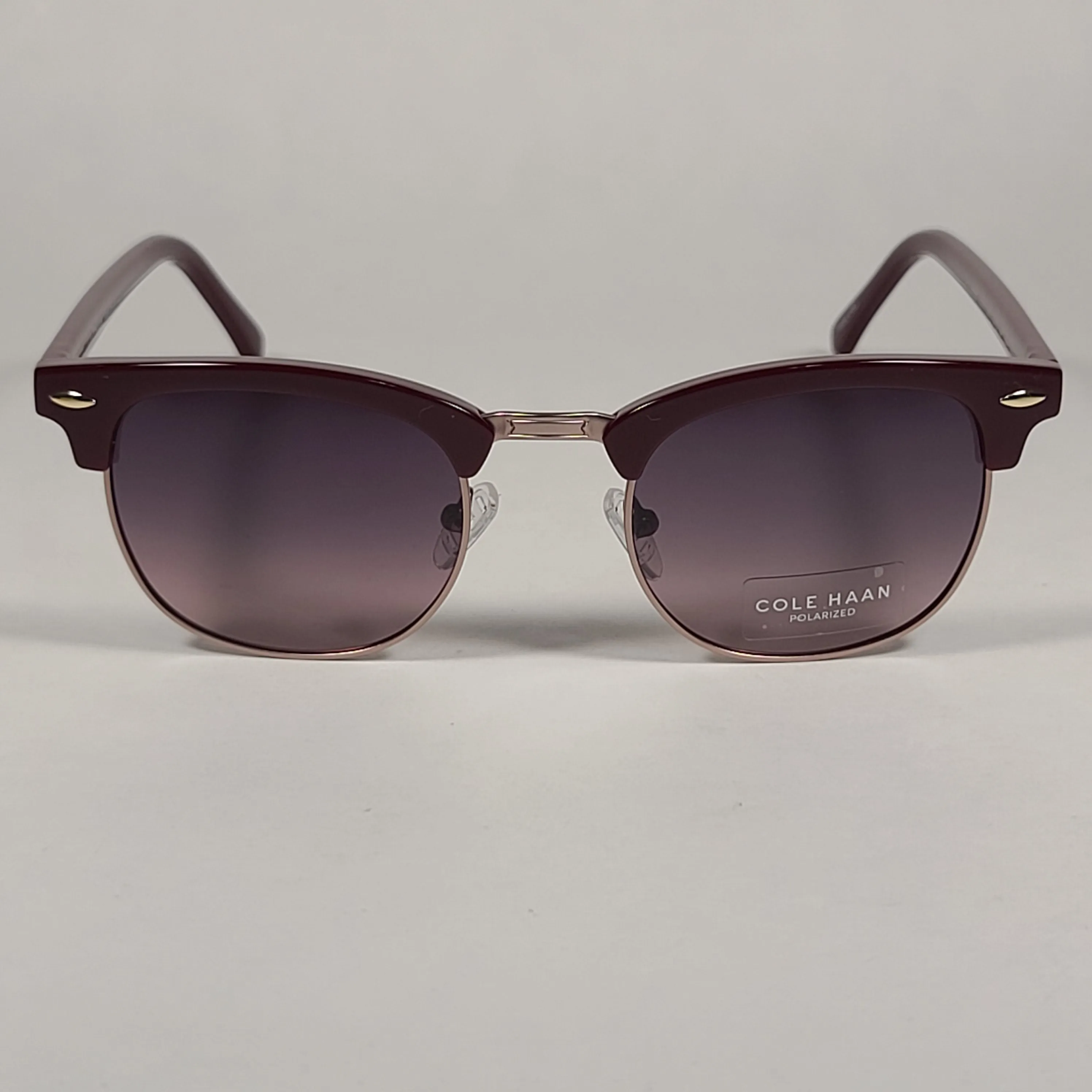 Cole Haan CH8505 604 Polarized Square Club Sunglasses Burgundy Gold Trim Frame Tinted Lens