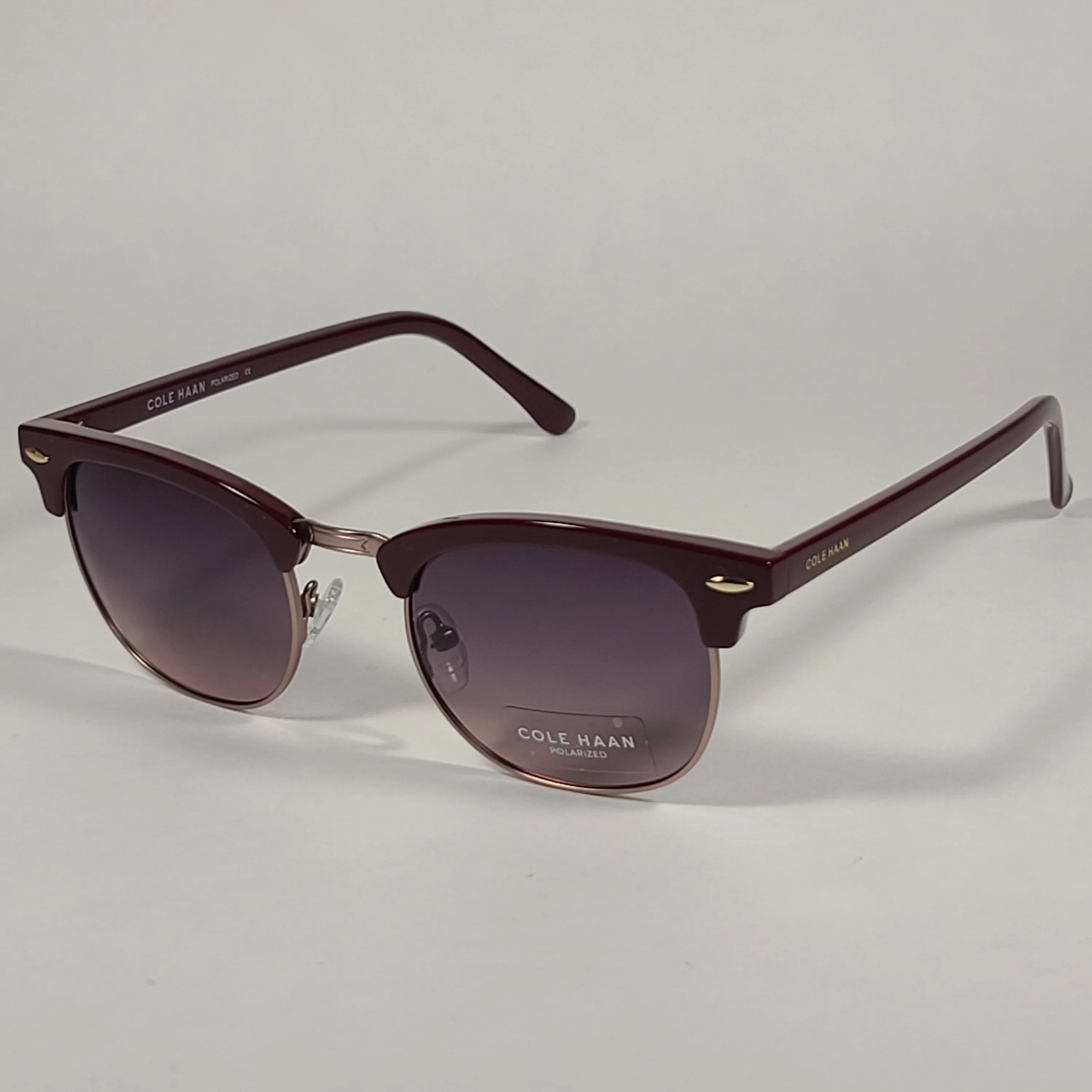 Cole Haan CH8505 604 Polarized Square Club Sunglasses Burgundy Gold Trim Frame Tinted Lens